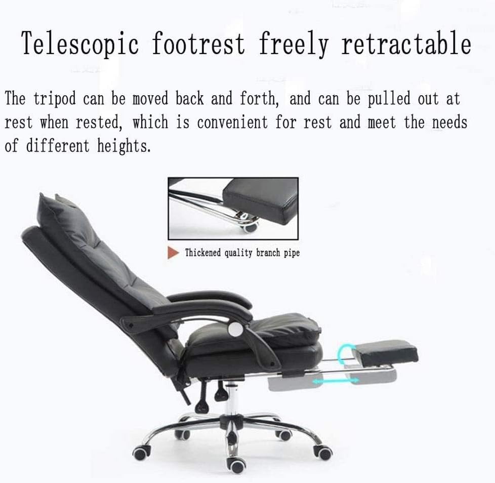 High-Back Leather Executive Swivel Adjustable Swivel Office Desk Chair with Armrests Lumbar Support Desk Ergonomic Chair Office Chair Study Room Chair Home Game Chair Lunch,Black-With footrest