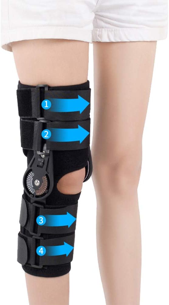 ROM Hinged Knee Brace Adjustable Support Stabilizer Pad Post-Op Knee Braces for Preventive Protection from Knee Joint Pain (Black-L