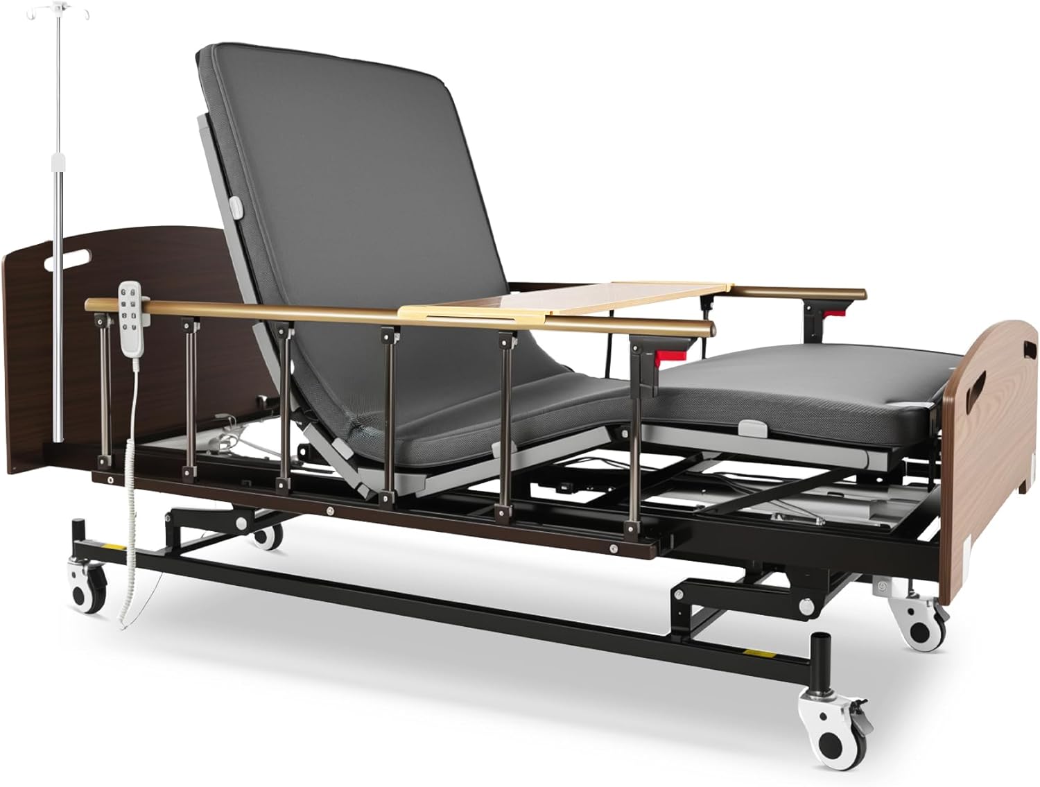 ZygenAir Electric Hospital Bed for Home – Medical Bed for Elderly Nursing & Patient Recovery, Back & Leg Adjustable Nursing Bed with Mattress & Side Rails Included, Locking Casters