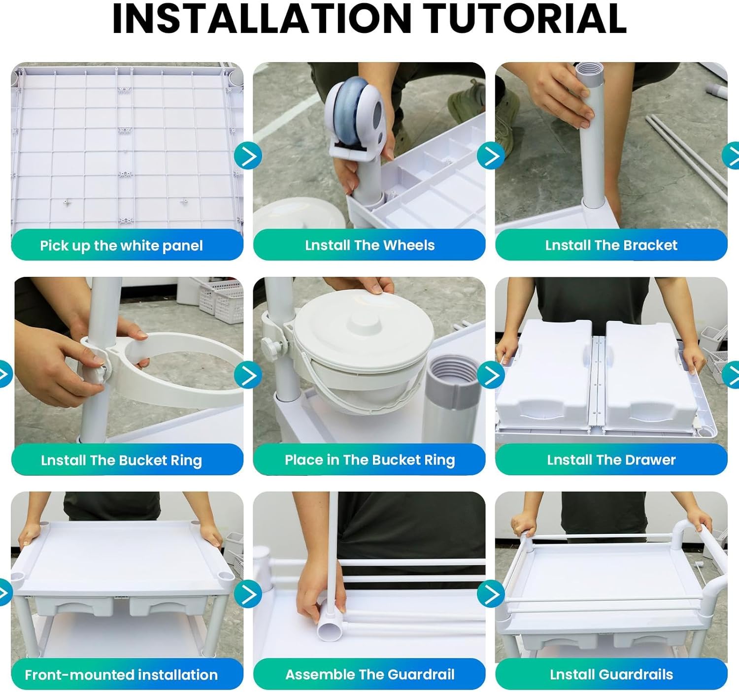 38.35 x 24.80 x 17.32 Medical Utility Cart, 3-Tier Medical Mobile Cart with 3 Trash Cans, Medical Trolley Cart with 2 Drawers, Mobile Medical Cart Suitable for Home, Barber Shop, Hospital.
