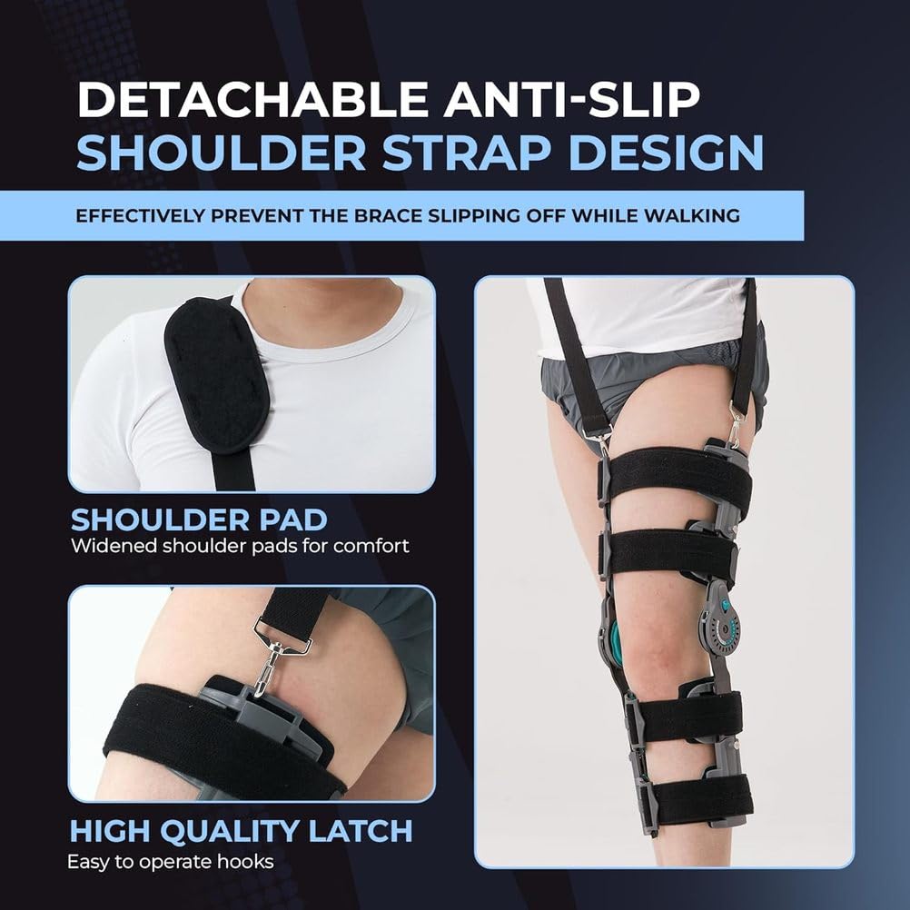 Adjustable Hinged Knee Brace ROM Knee Immobilizer Brace Leg Braces Orthopedic Patella Orthosis for Postoperative Recovery,Right Side