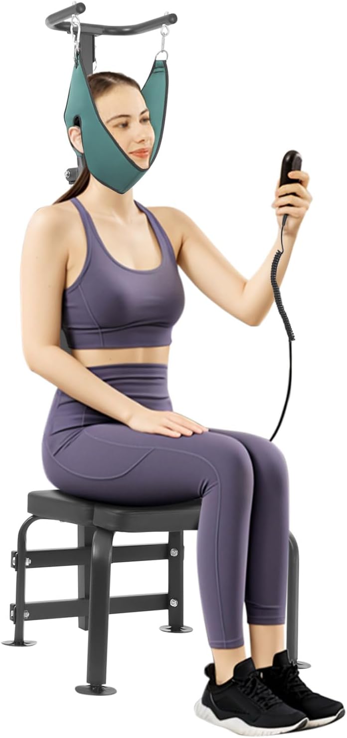 Cervical Traction Device, 6000N 55W Neck Stretcher Exerciser with Chair, Electric Neck Stretcher Cervical Traction for Home, Rehabilitation Centers, Sanatoriums, 7.87in Lifting Distance