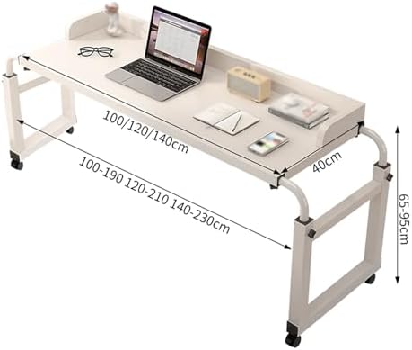 Over Bed Table with Wheels MDF Over Bed Desk, 65-95cm Height Can be Adjusted with 360° Universal Wheels and Heightened Stopper Suitable for Home, Hospital(Brass,120x40cm)