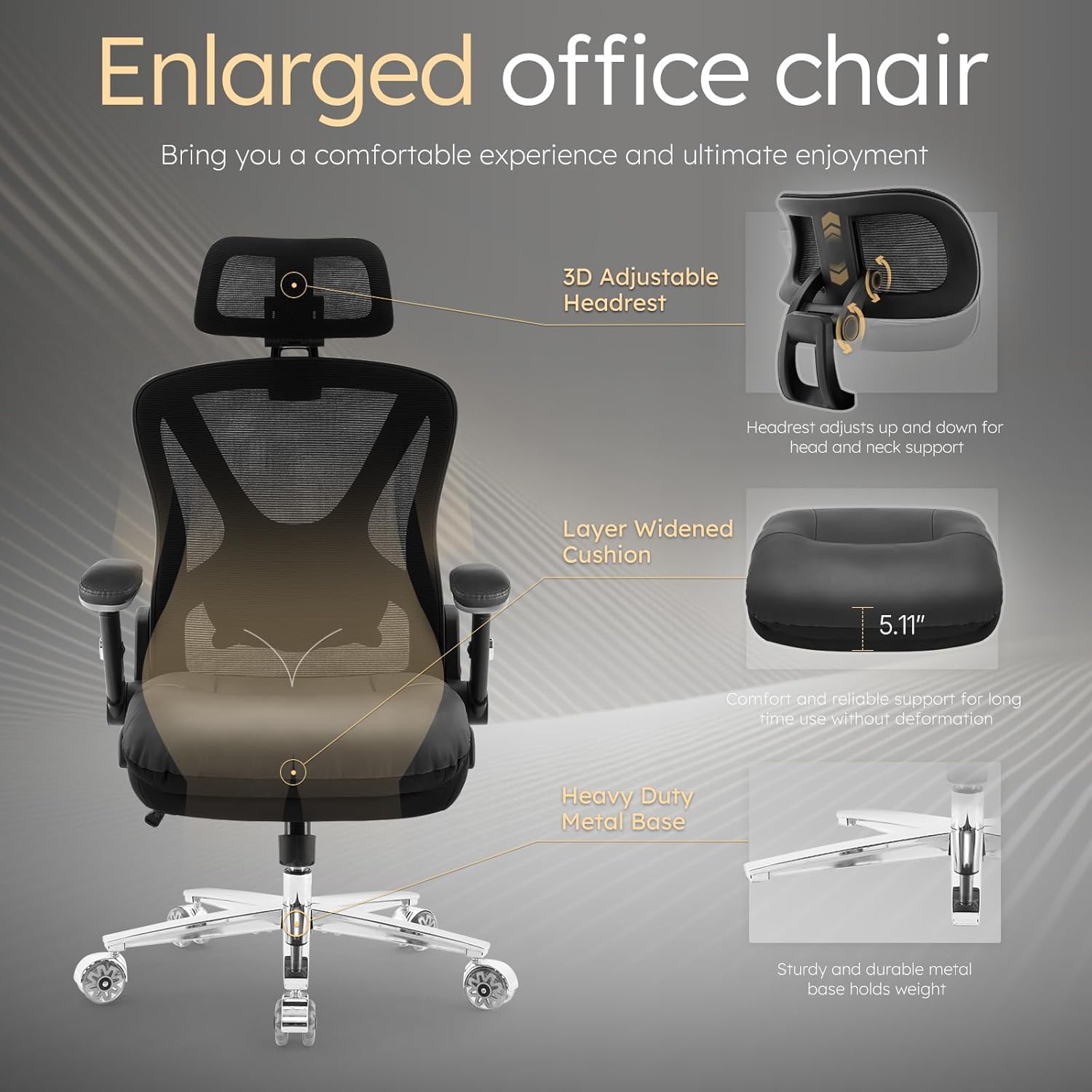 750lbs Big and Tall Office Chair,Heavy Duty Office Chair with 5D Flip Arms and Adjustable Lumbar Support, Ergonomic Mesh High Back Desk Chair, Ergonomic Executive Home Office Computer Chair