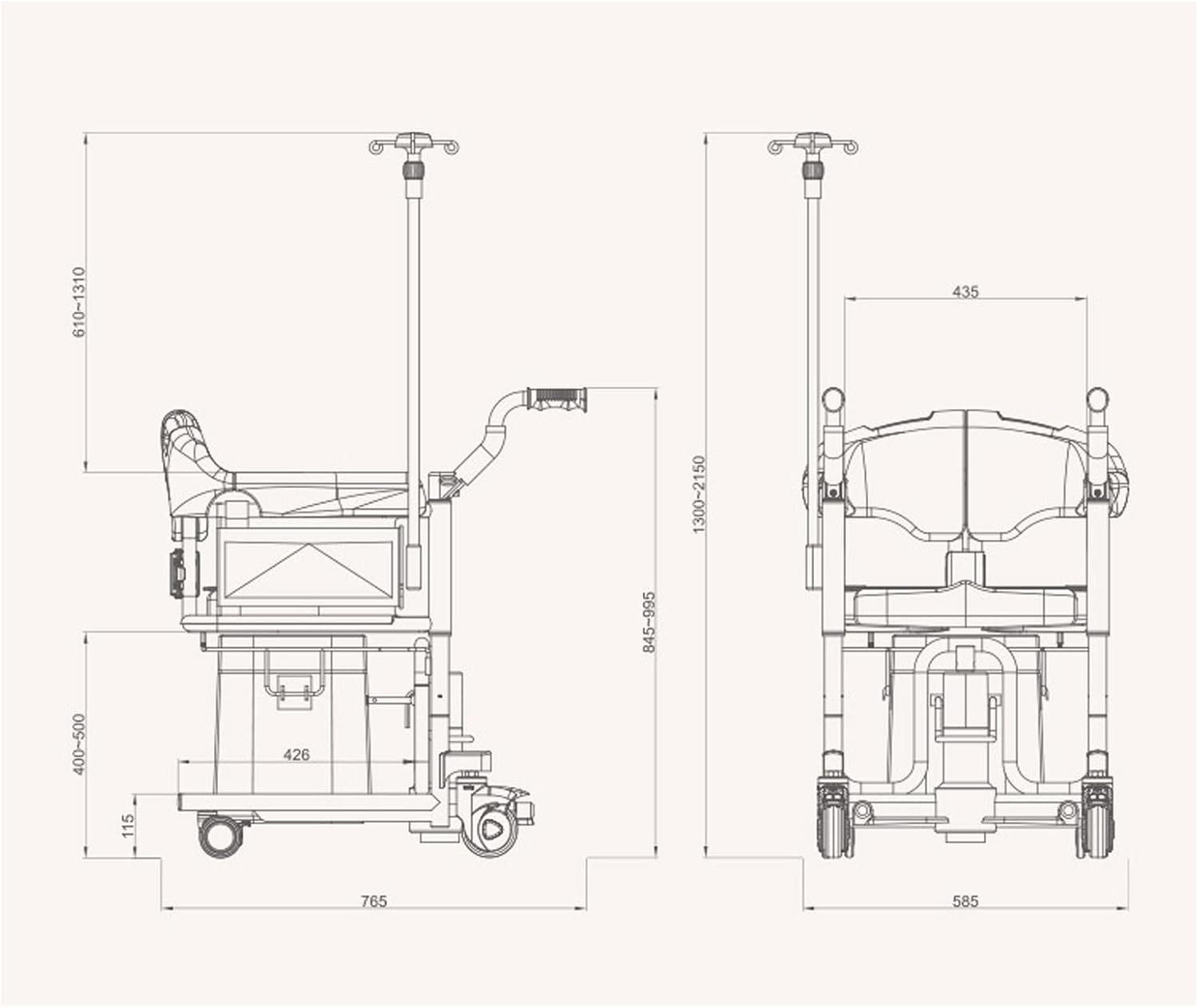 Transport Hydraulic Patient Lift for Home Elderly Disabled Full Body Patient Transfer Lifter w/180° Split Seat and Potty, IV Pole Multifunctional Bedside Commode (Yellow)