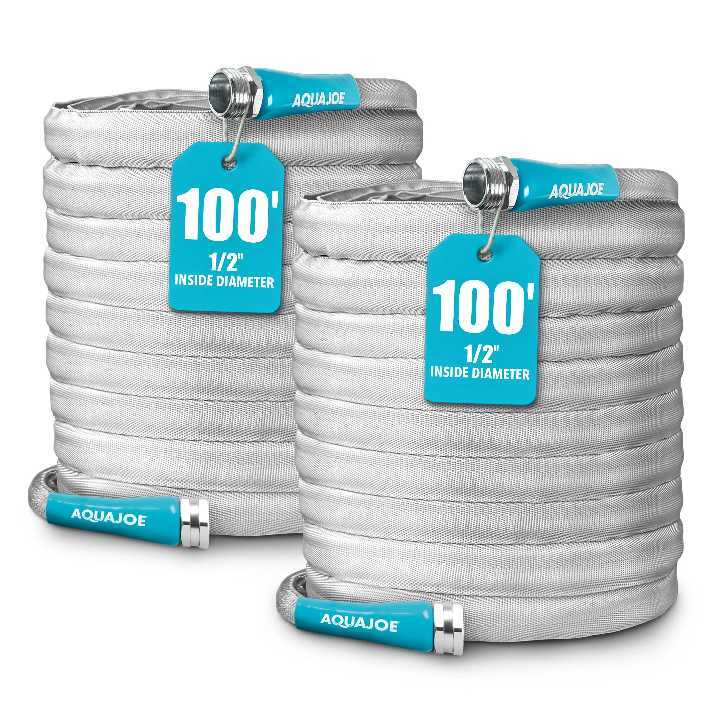 Aqua Joe Xtreme Fiberjacket Garden Hose | 100-Foot | 2-Pack | Metal Fittings