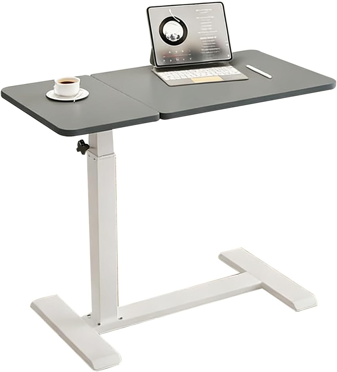 Overbed Bedside Table with Hidden Casters, Mobile Standing Stand Up Rolling Laptop PC Desks with Tilting Top Height Tray, Height Adjustable, for Home and Hospital Use(Gray)