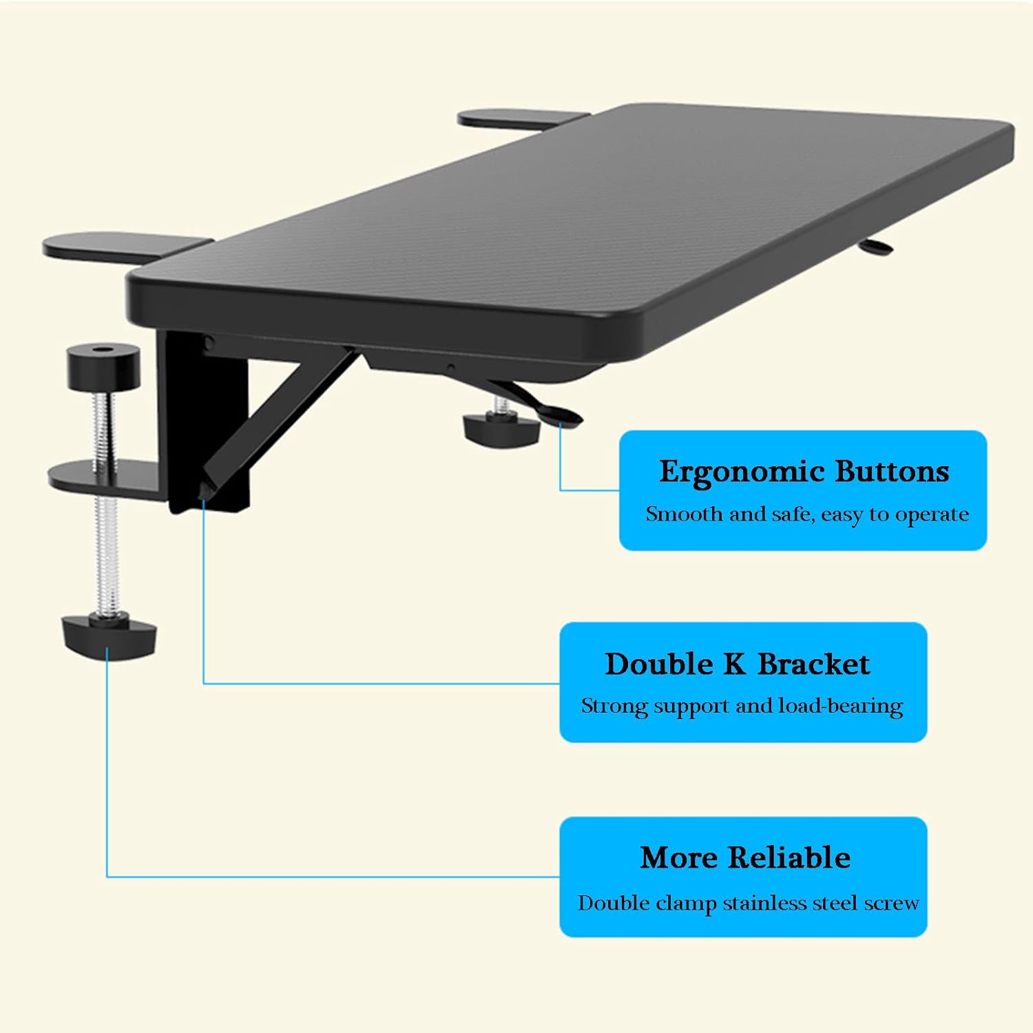 Desk Extender Table Shelf Clamp on Keyboard Tray Under Desk Adjustable Mouse Mount Armrest Shelf Stand Elbow Arm Support/75 * 24Cm,
