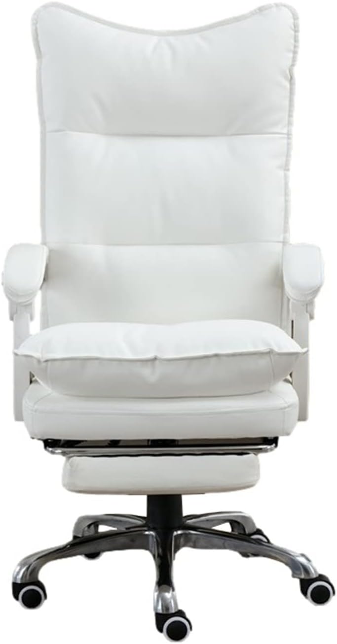 Reclining Office Chair with Footrest,Leather Managerial Chair,High Back Executive Office Chair Lumbar Support,with 170° Backrest Tilt Function and Padded Armrests,White(White
