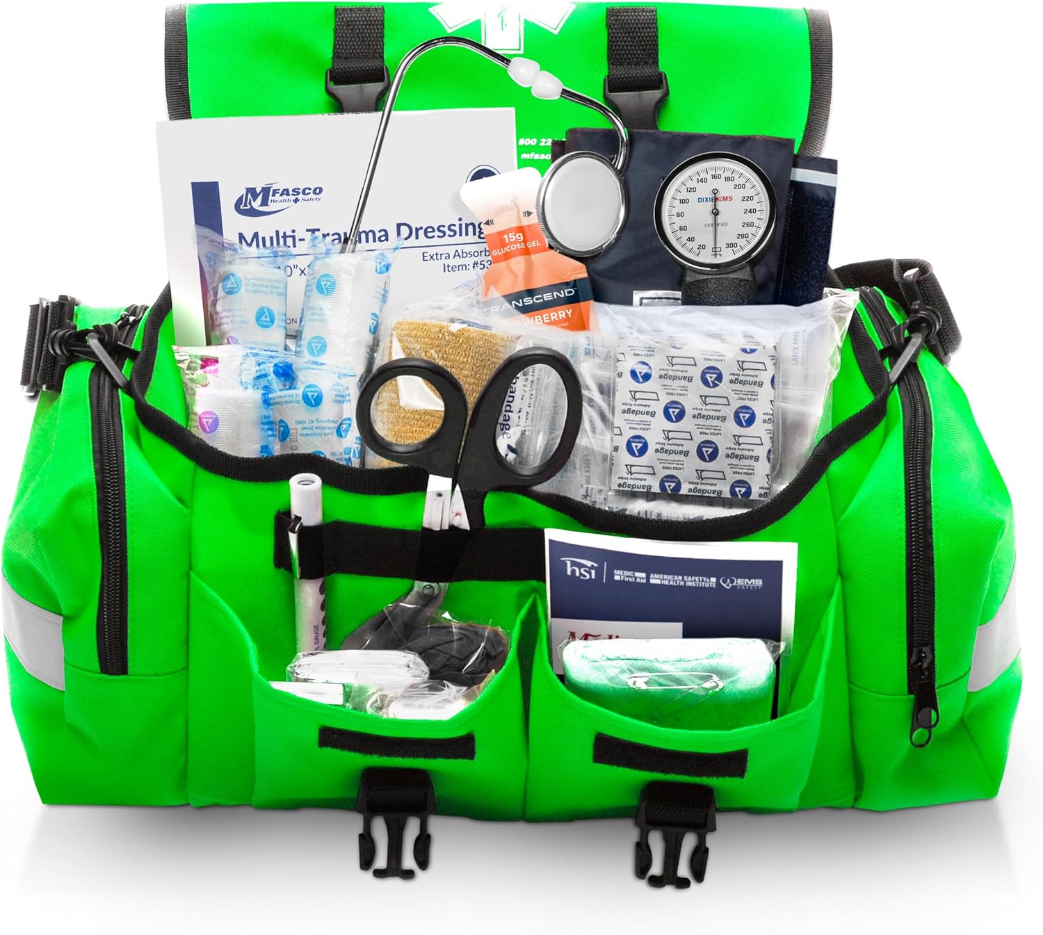 First Aid Kit - Fully Stocked Portable Reflective Bag -First Responder Emergency Response Kit-for Natural Disaster Preparedness-Customizable Storage-Includes 415 Pcs First Aid Supplies - Lime Green