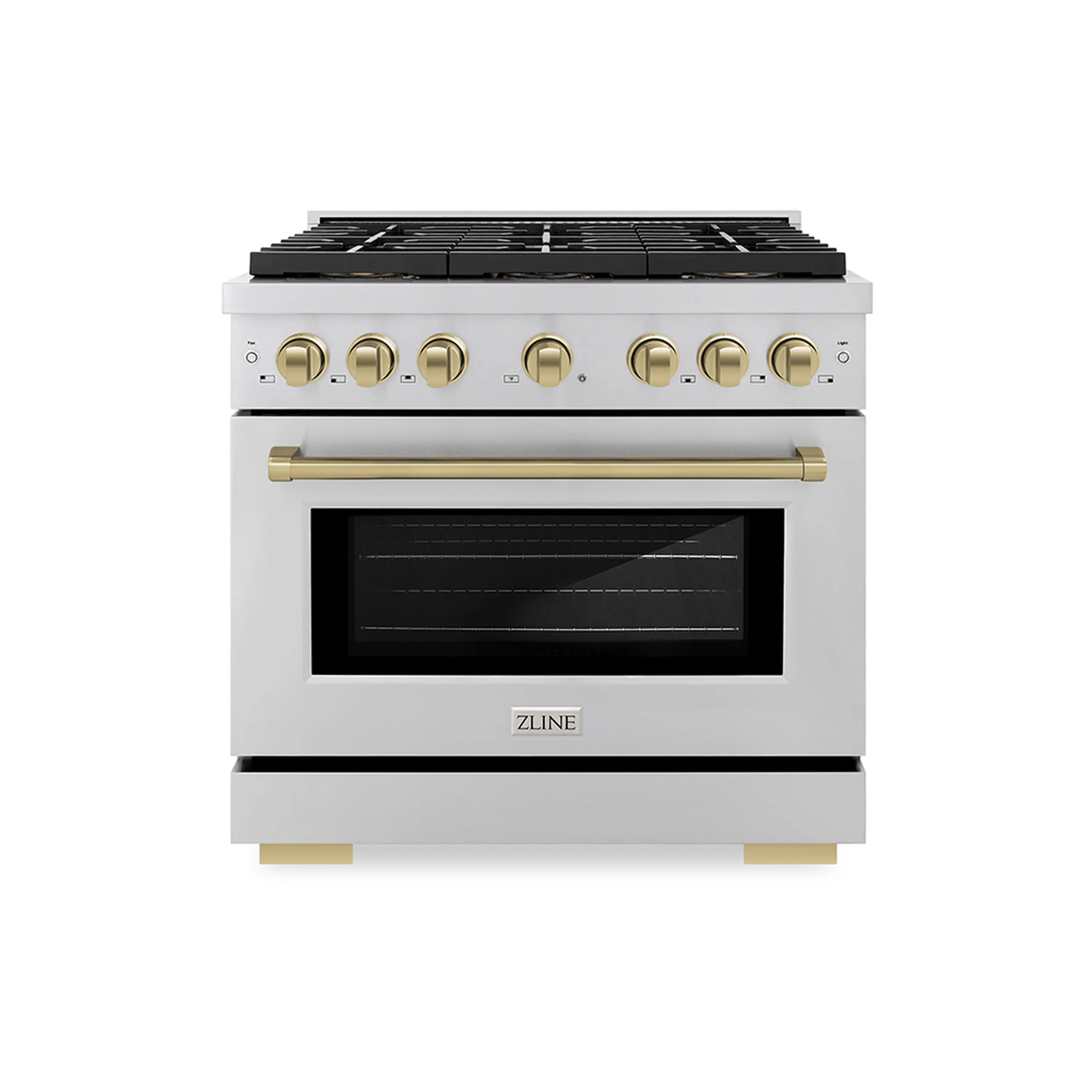 ZLINE Autograph Edition 36-Inch 5.2 cu. ft. Paramount Gas Range with 6 Burner DuoPro鈩?Cooktop and Convection Gas Oven in Stainless Steel and Champagne Bronze Accents (PSGRZ-36-CB)