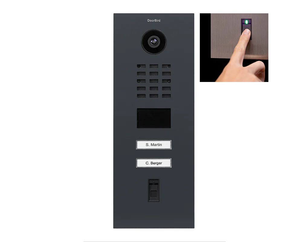 DoorBird D2102FV Fingerprint 50 IP Video Door Station, 2 Call Button in Anthracite Grey, RAL 7016