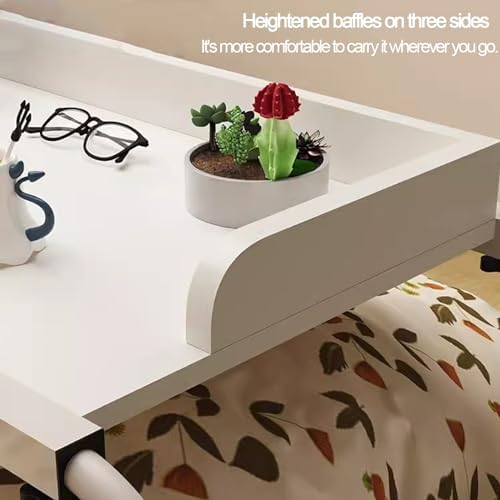 Over Bed Desk Height Adjustable 65-95cm，Overbed Table Computer Desk with Desktop Baffle Food Tray Desk Rolling Medical Table Portable Desk with Castor Wheels(Color:Wood)