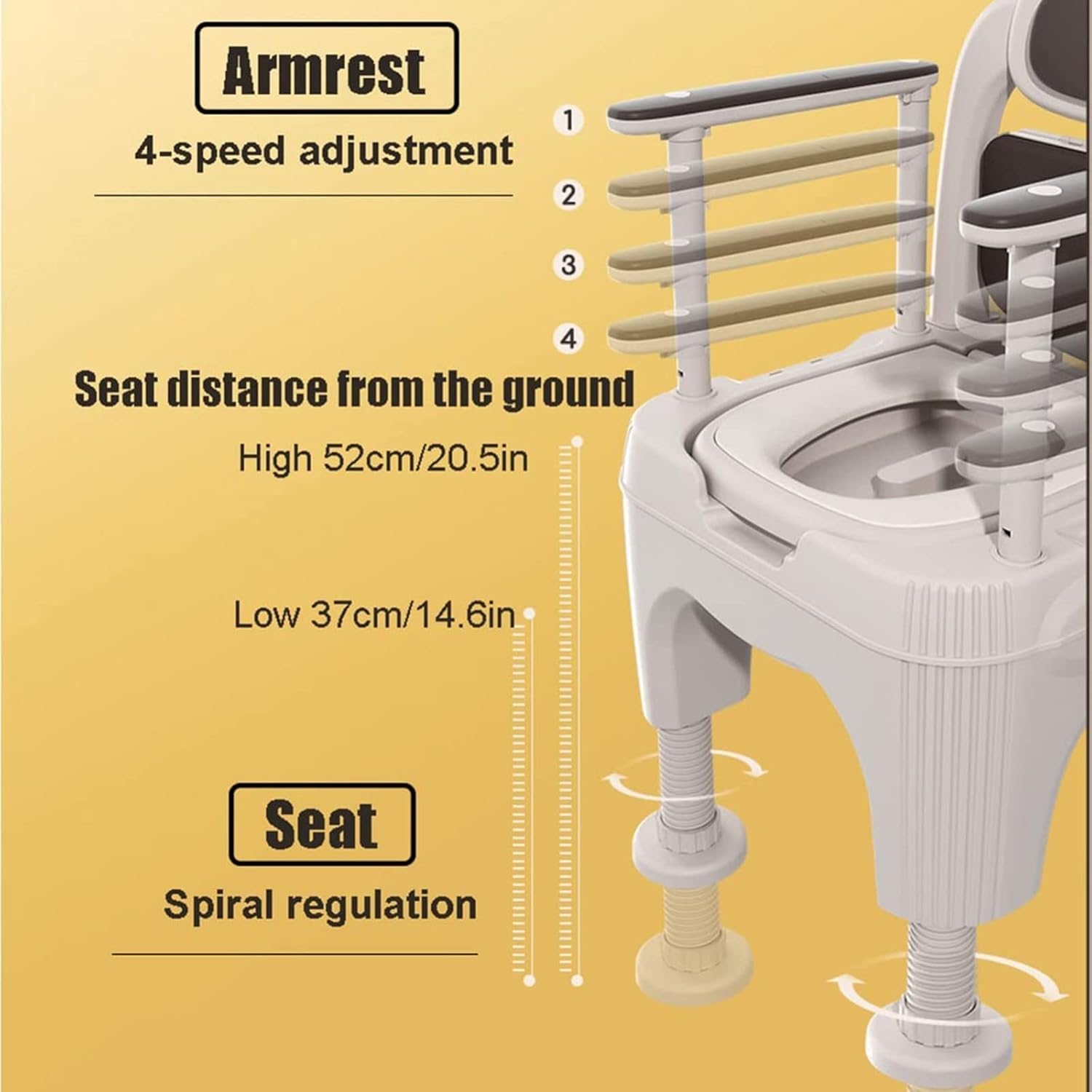 Bedside Commode, Bedside Toilet with Padded Seat and Back Commode Chair for Home Use 3 in 1 Portable Toilet Chair for The Elderly Disabled Khaki