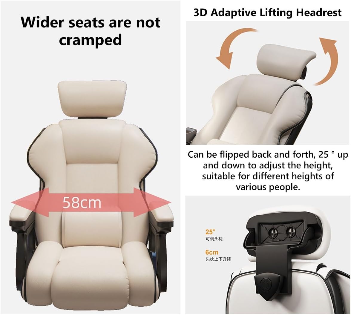 Height Adjustable Chair Swivel Gaming Chair Task Chair with Arms and Wheels,Leather Office Chair Back Support Executive Chair for Adult Computer Chair Latex Cushion/Pin(Beige/B