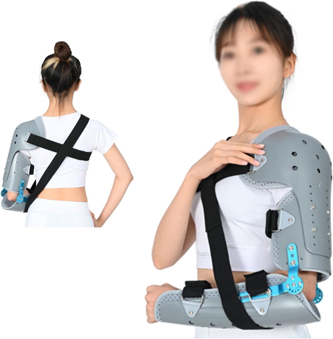 Hinged ROM Elbow Palm Brace Elbow Arm Forearm Brace Support Splint Orthosis Band Pad Fixation Sling Immobilizer Strap Wrap Sleeve Arm (Color : Gray, Size : Right Arm)