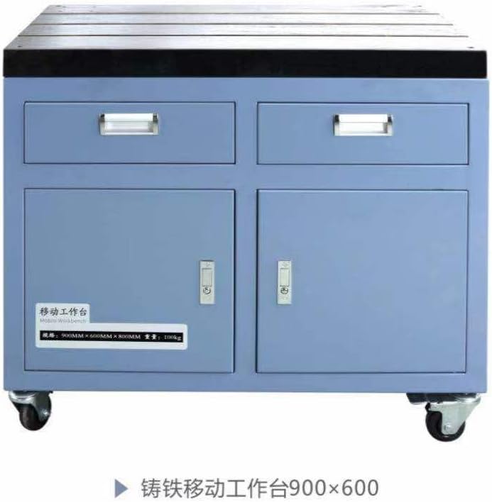 23.62 * 35.43inch Tapping Machine Workbench Tapping Arm High Strength Material Cast Iron Mobile Workbench for Tapping Machine with Drawer and Universal Wheels