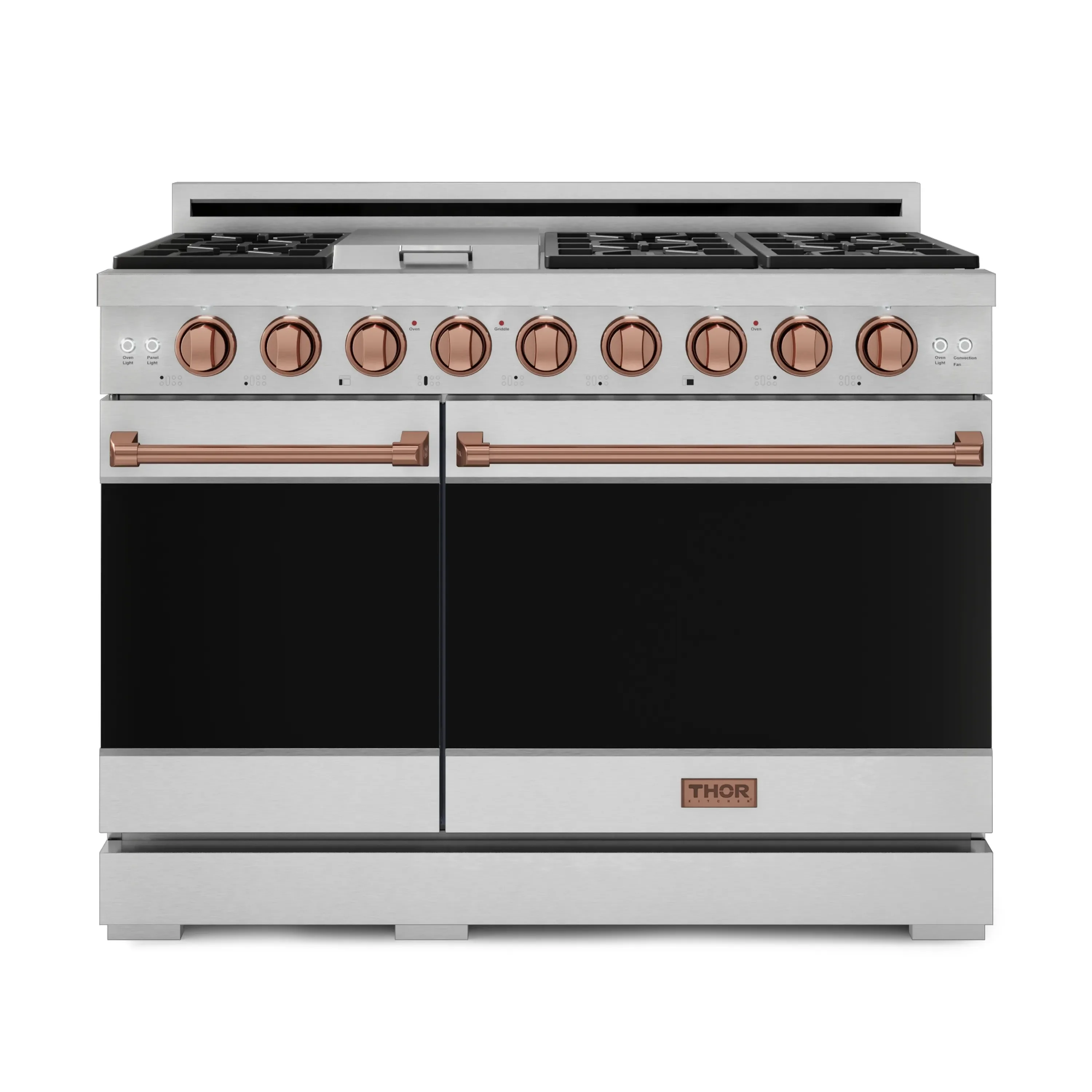 Gordon Ramsay by Thor Kitchen 48-Inch Professional Natural Gas Range with 6.8 Cu. Ft. Double Oven in Stainless Steel with Rose Gold Trim (RSG48E-RSG)