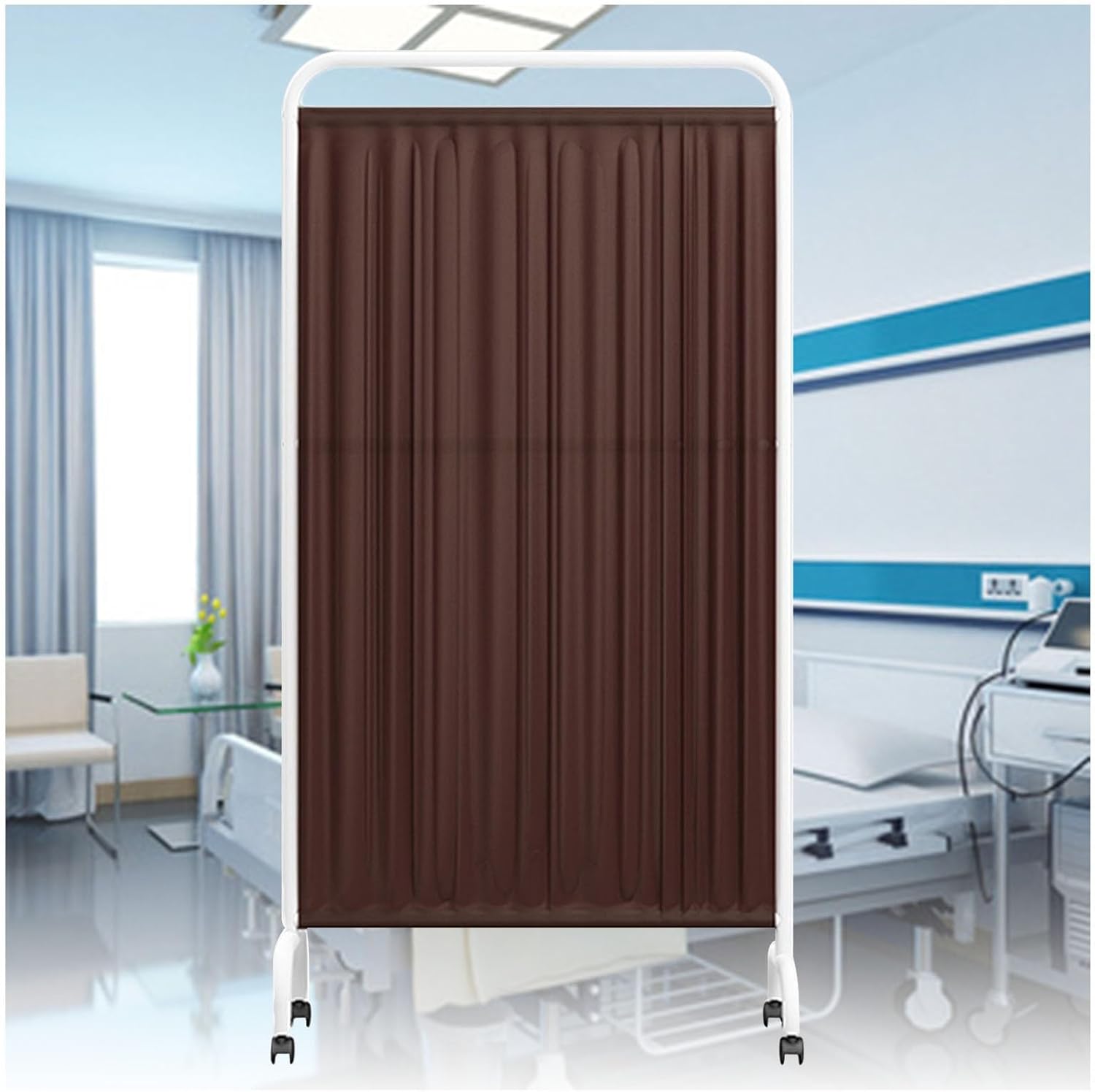 5-Panel Mobile Medical Privacy Screen, Folding Room Divider with 360° Wheels, Ideal for Office, Clinic, Restaurant, and Hall Use (Brown) - Protective Privacy Solutio