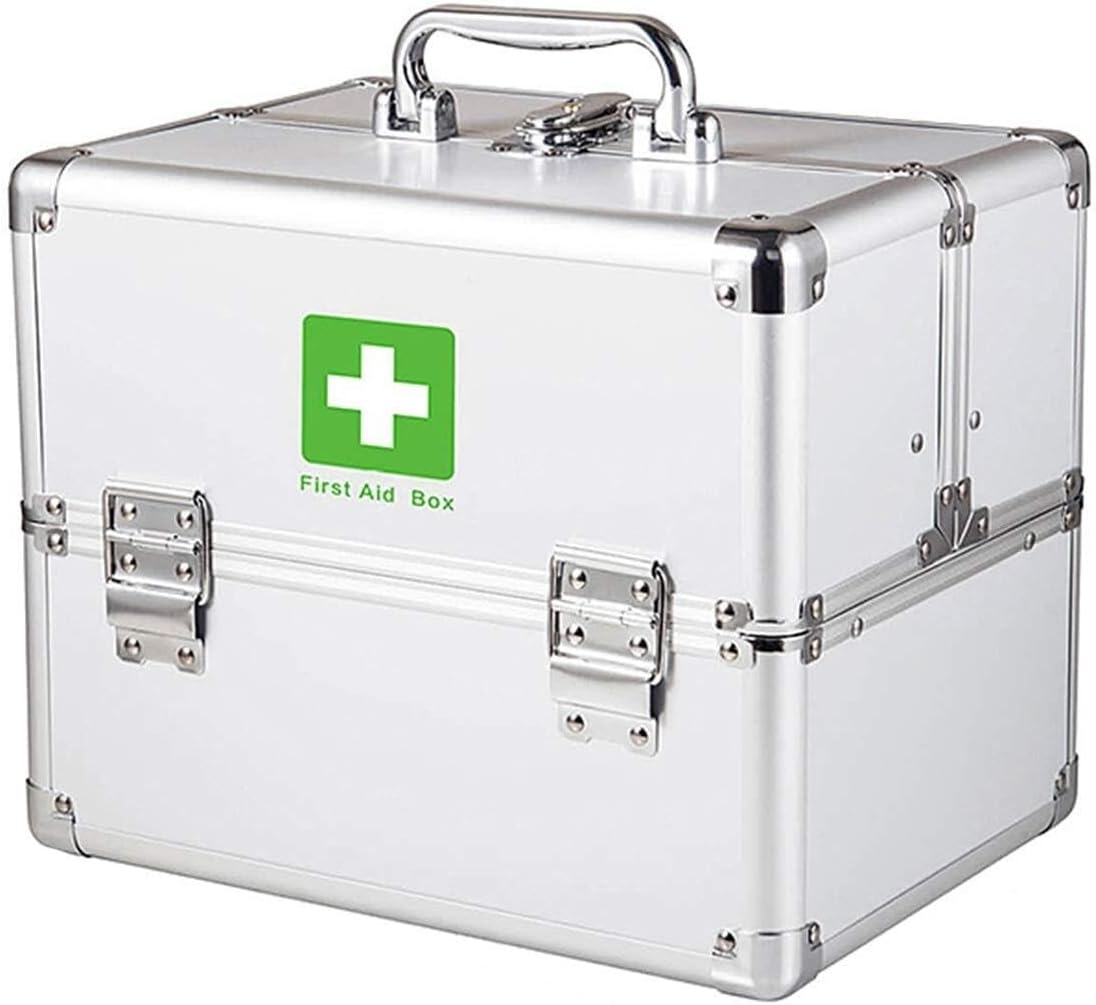 Lockable Family First Aid Medicine Box, 10-Inch Portable Double-Layer Medical Storage Cabinet for Home and Travel Use