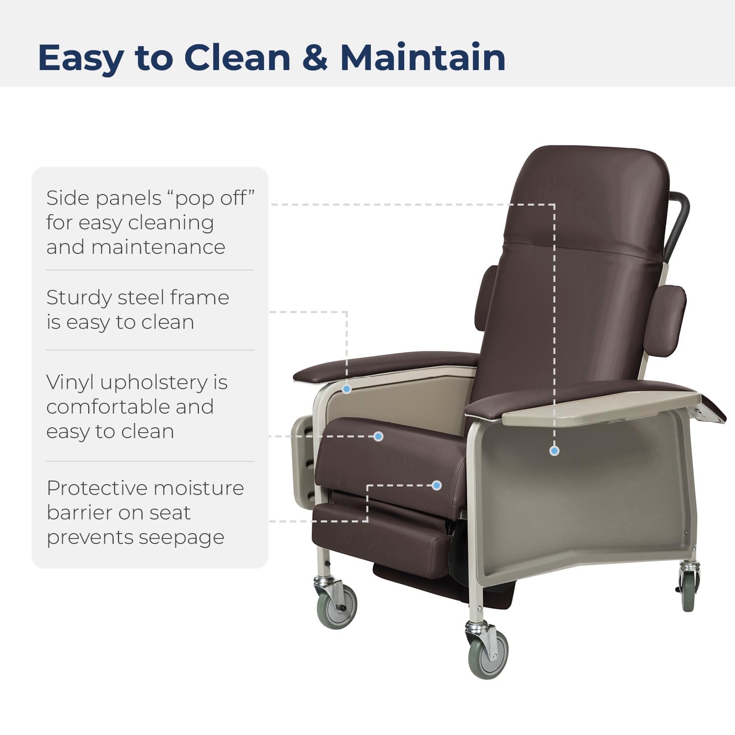 Drive Medical 4 Position Clinical Care Geri Chair Recliner, Reclining Padded Chair with Armrests, Chocolate