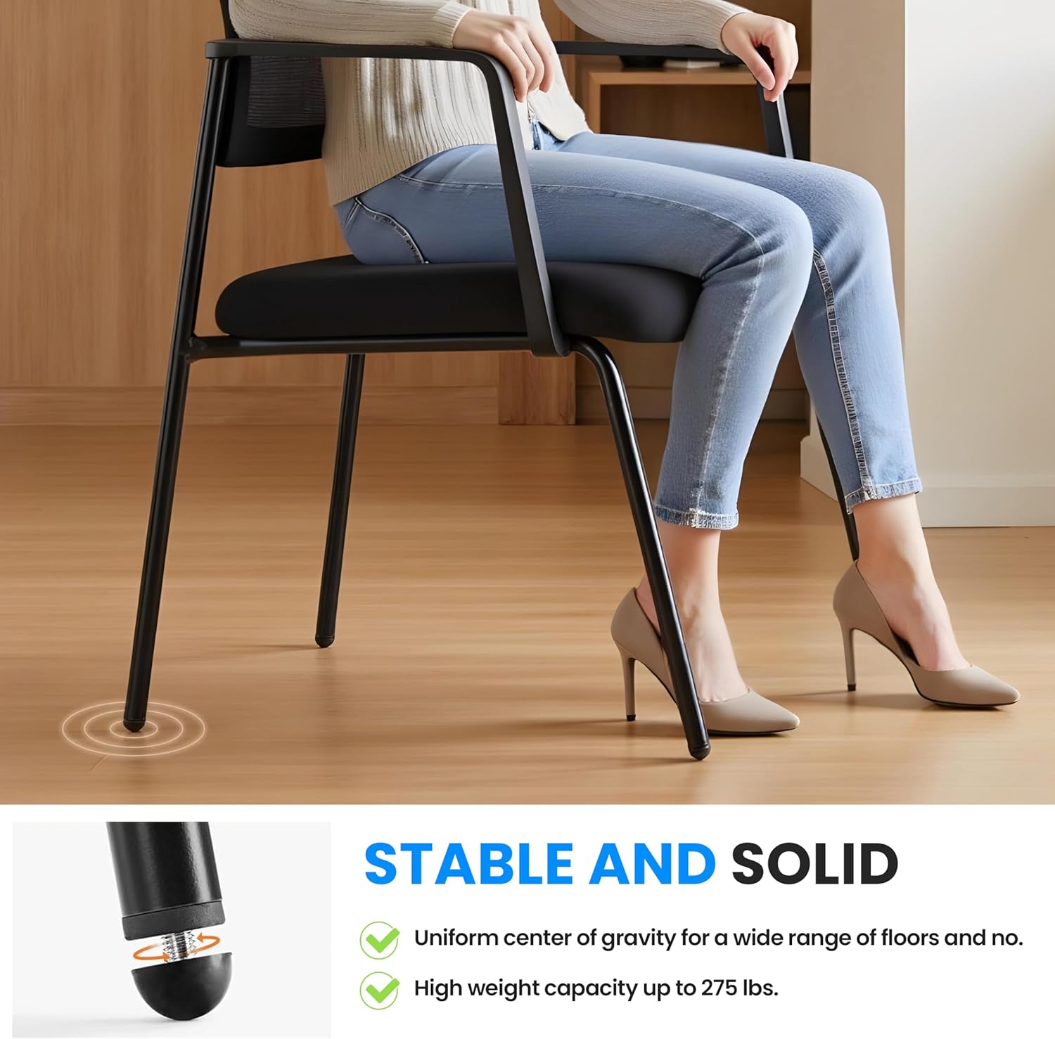 Simple Deluxe Guest Waiting Room Office Arm Chairs 2 Pack No Wheel for Reception Meeting Conference, Stacking Padded Fabric Seat, Mesh Back & Ergonomic Support Rest for Lobby Home Computer Desk