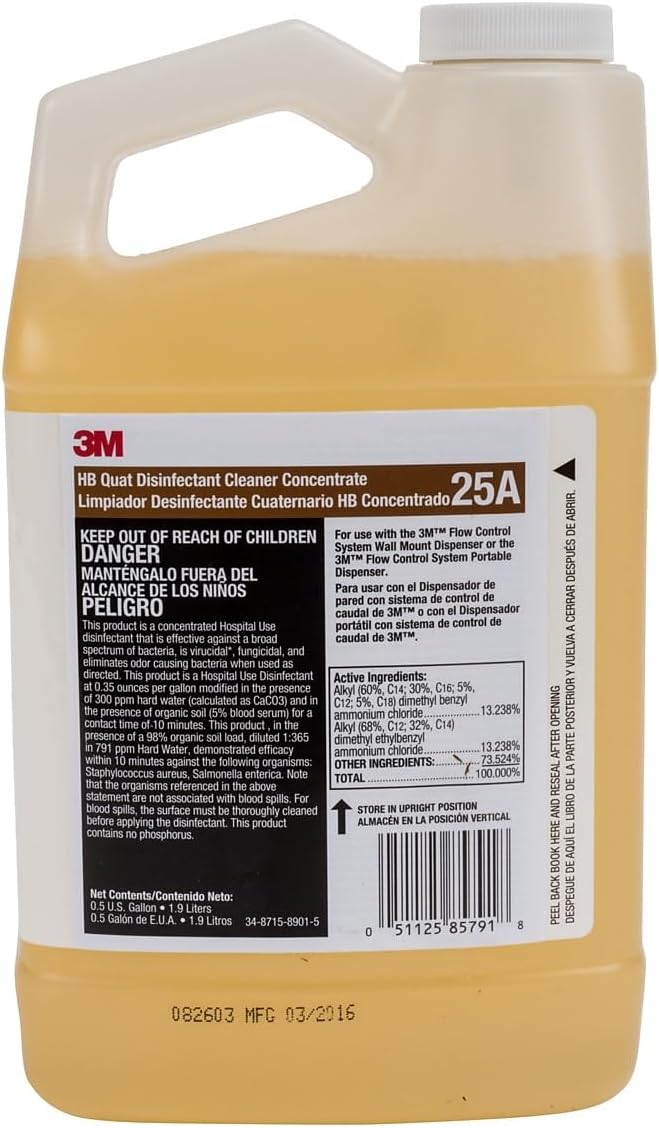 3M HB Quat Disinfectant Cleaner Concentrate 25A, 0.5 Gallon, 4/Case