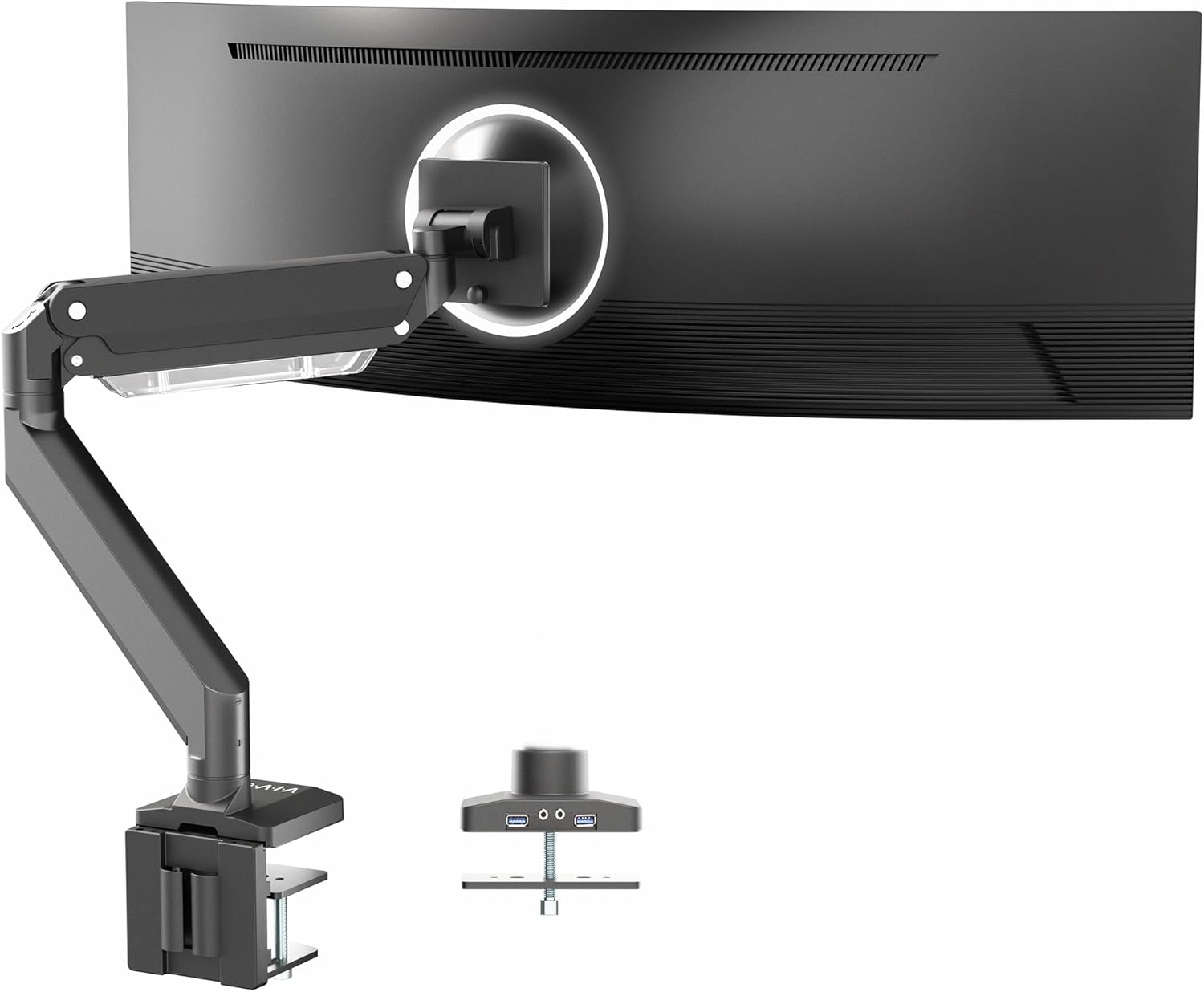VIVO Premium Aluminum Heavy Duty Monitor Arm with 3.0 USB Ports, Fits Ultrawide Monitors up to 49 inches and 33 lbs, Single Desk Mount Stand, Pneumatic Height, Max VESA 100x100, Black, STAND-V101G1U