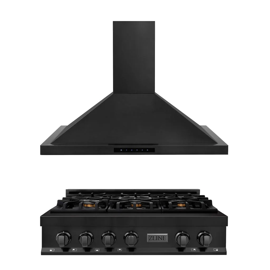 ZLINE 2-Piece Appliance Package - 36-Inch Rangetop and Convertible Range Hood in Black Stainless Steel (2KP-RTBRH36)