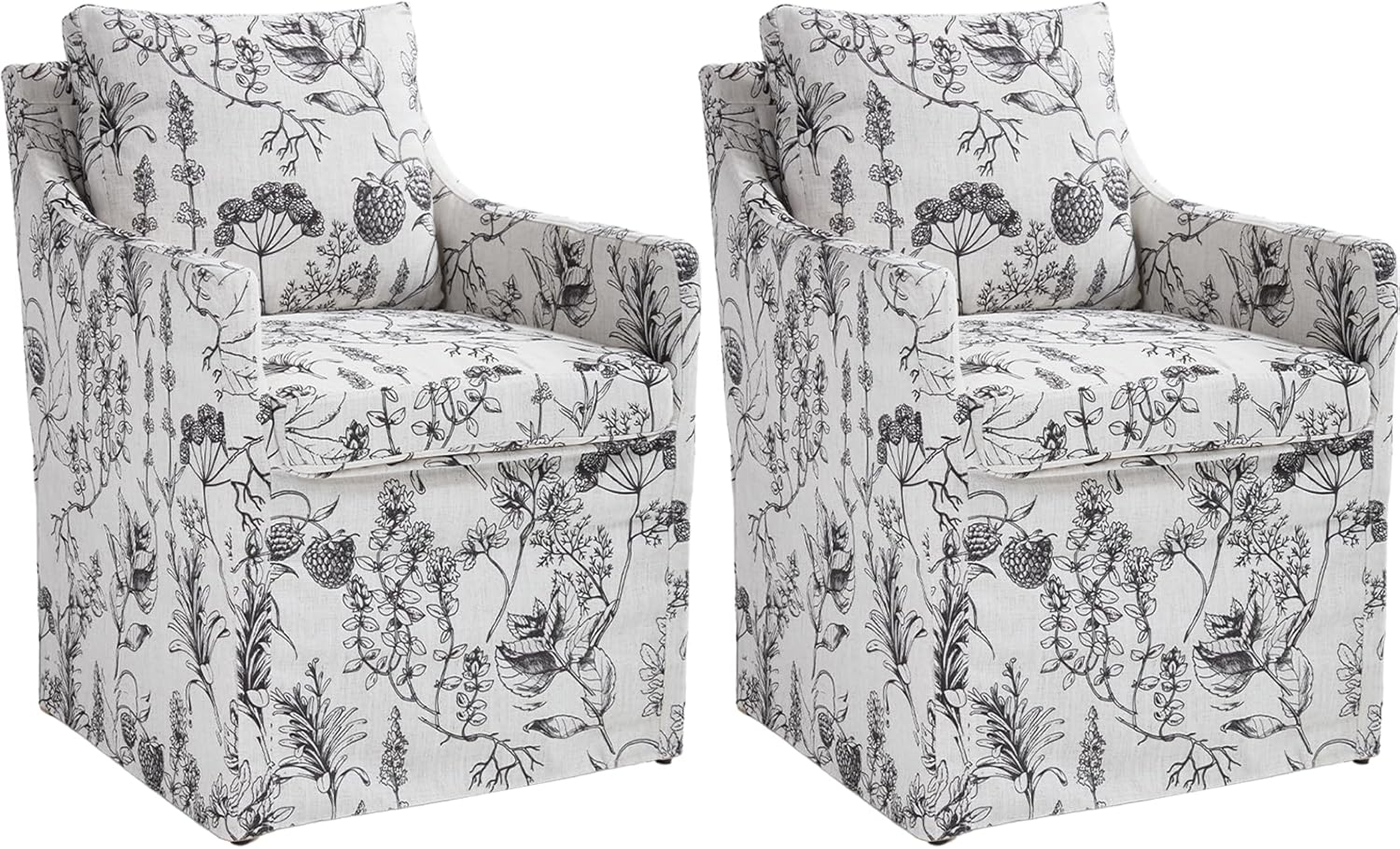 Kmax Slipcovered Dining Chairs Set of 2, Modern Upholstered Barrel Kitchen & Dining Room Chairs with Arms, Accent Single Sofa Chair for Living Dining Room, Floral Pattern