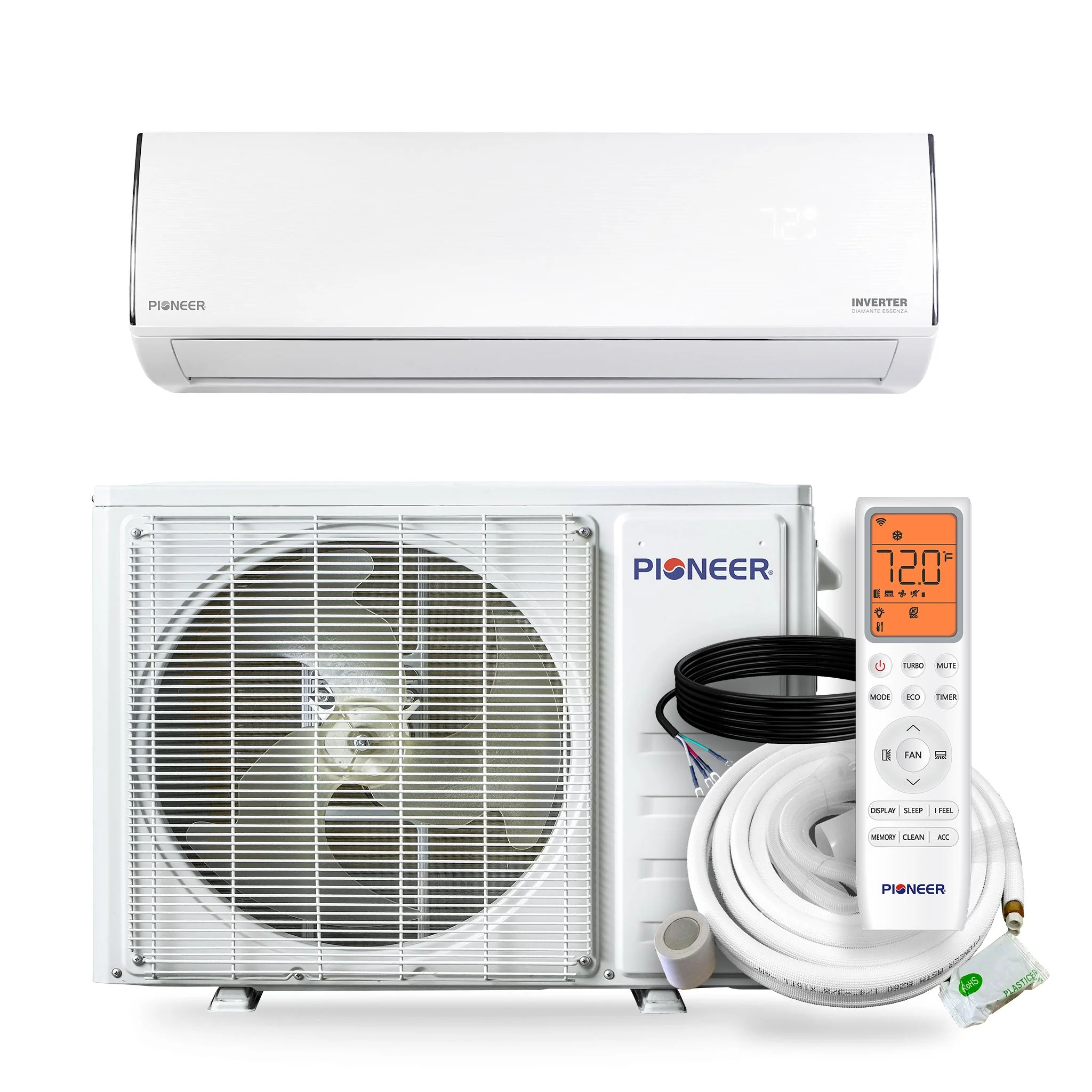Pioneer庐 Diamante Essenza鈩?11,500 BTU 17 SEER2 230V High-Wall Ductless Mini-Split Air Conditioner Inverter Heat Pump with 16 Ft. Kit (WYT012GLUI17RL)