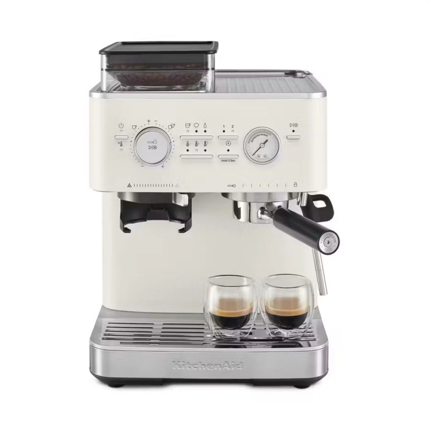 KitchenAid Semi-Automatic Espresso Machine with Burr Grinder in Porcelain White - 15 Bar Pump (KES6551PL)