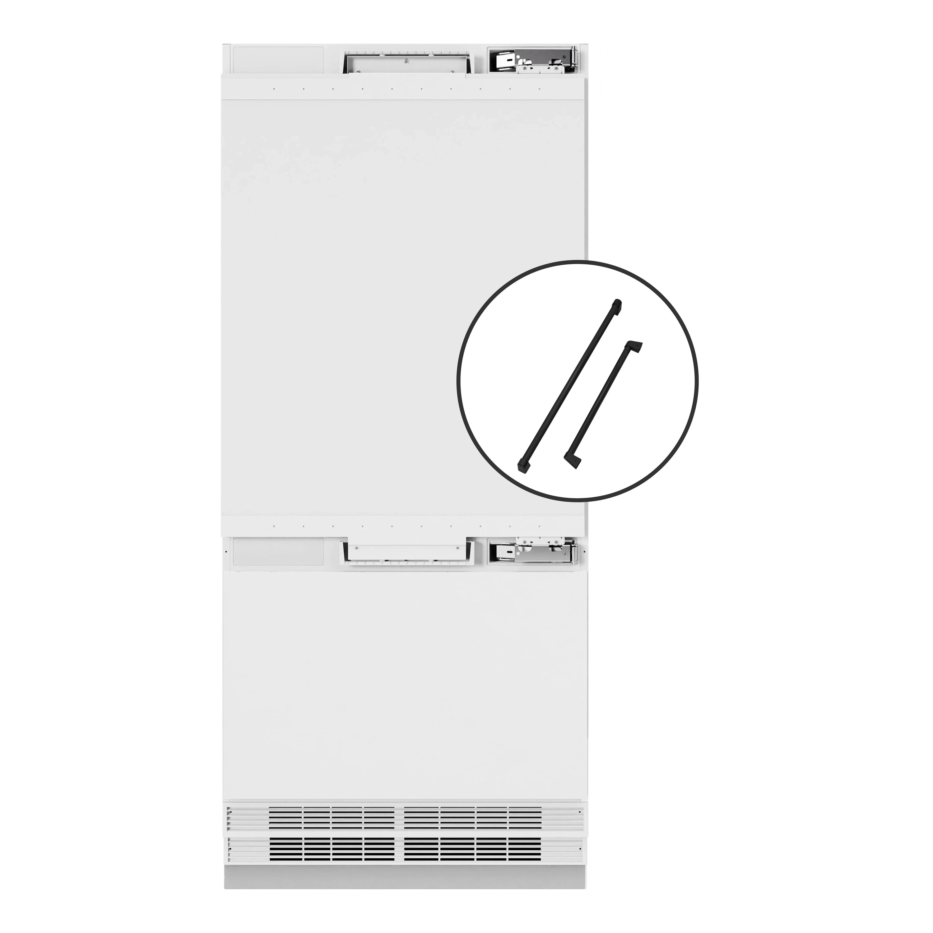 ZLINE Autograph Edition 36-Inch 19.8 Cu. Ft. Built-In Bottom Freezer Refrigerator with Water Dispenser and Ice Maker in Panel Ready with Matte Black Accents (RBITZ-36-MB)