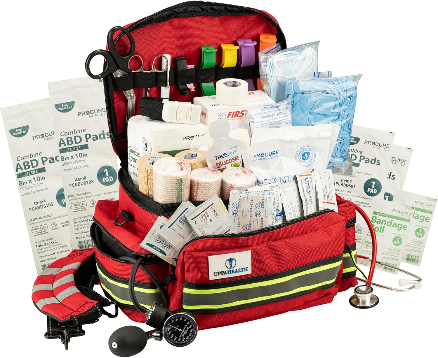 First Responder Fully Stocked Trauma First Aid Kit – EMT/EMS Emergency Medical Bag with 400+ Supplies for Home, Car, Workplace & Camping