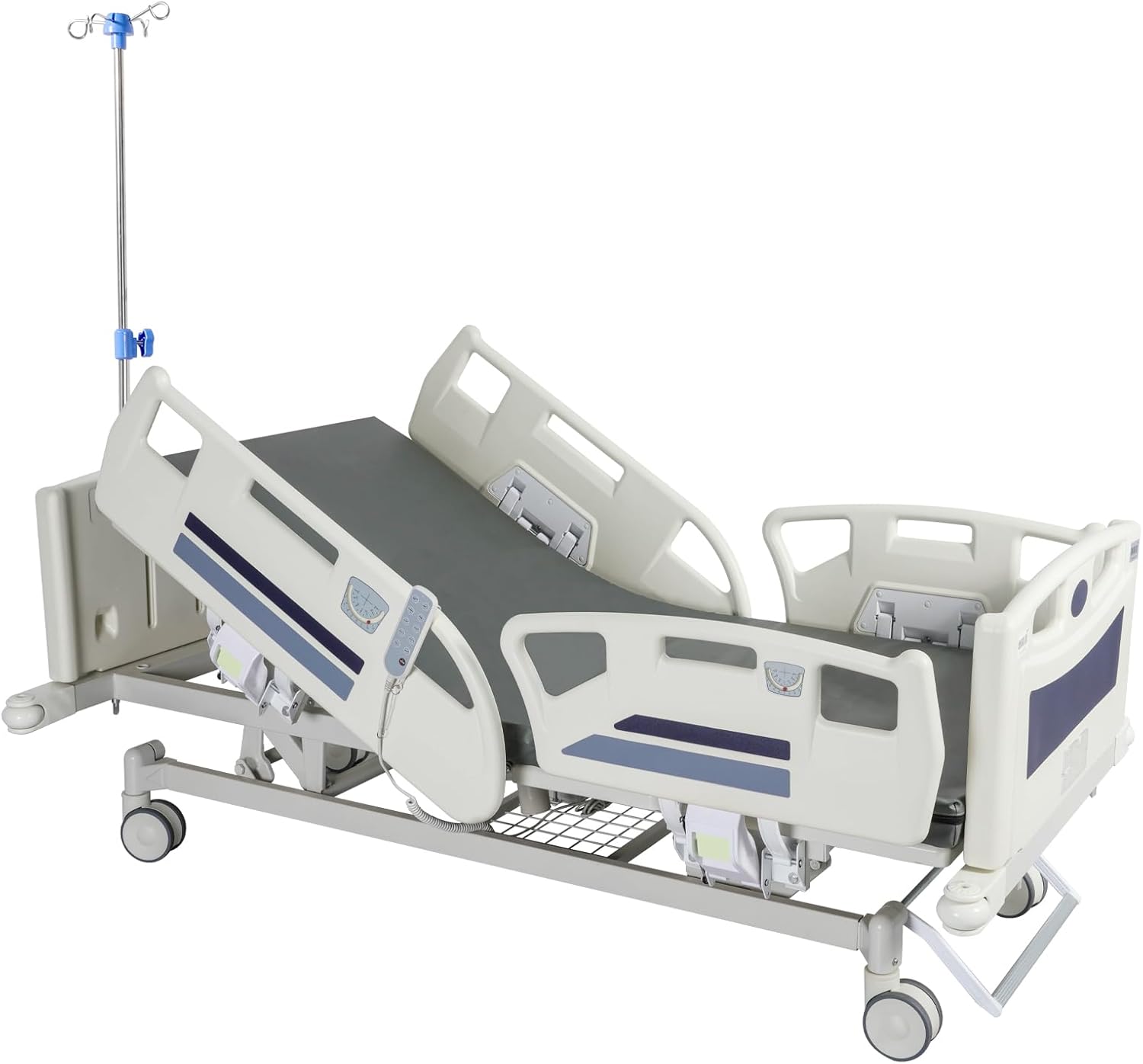 Premium 5 Function Full Electric Hospital Bed for Home Use with CPR One Touch Resuscitation Foam Mattress Full Side Rails and IV Pole Multifunctional Adjustable Electric Hospital Bed