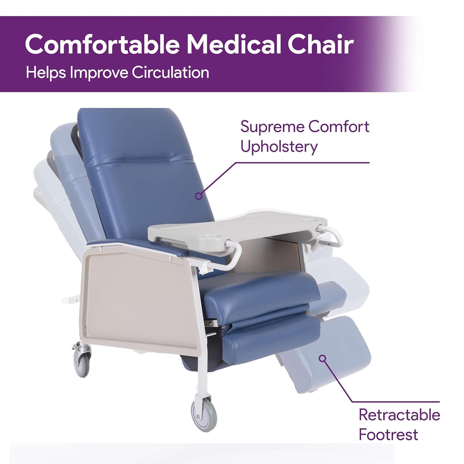 3 Position Bariatric Geri Chair - Extra Wide Black Medical Recliner Chairs for Elderly with Meal Tray for Home and Hospital - 500 Pound Weight Capacity - Reclining Medical Chair