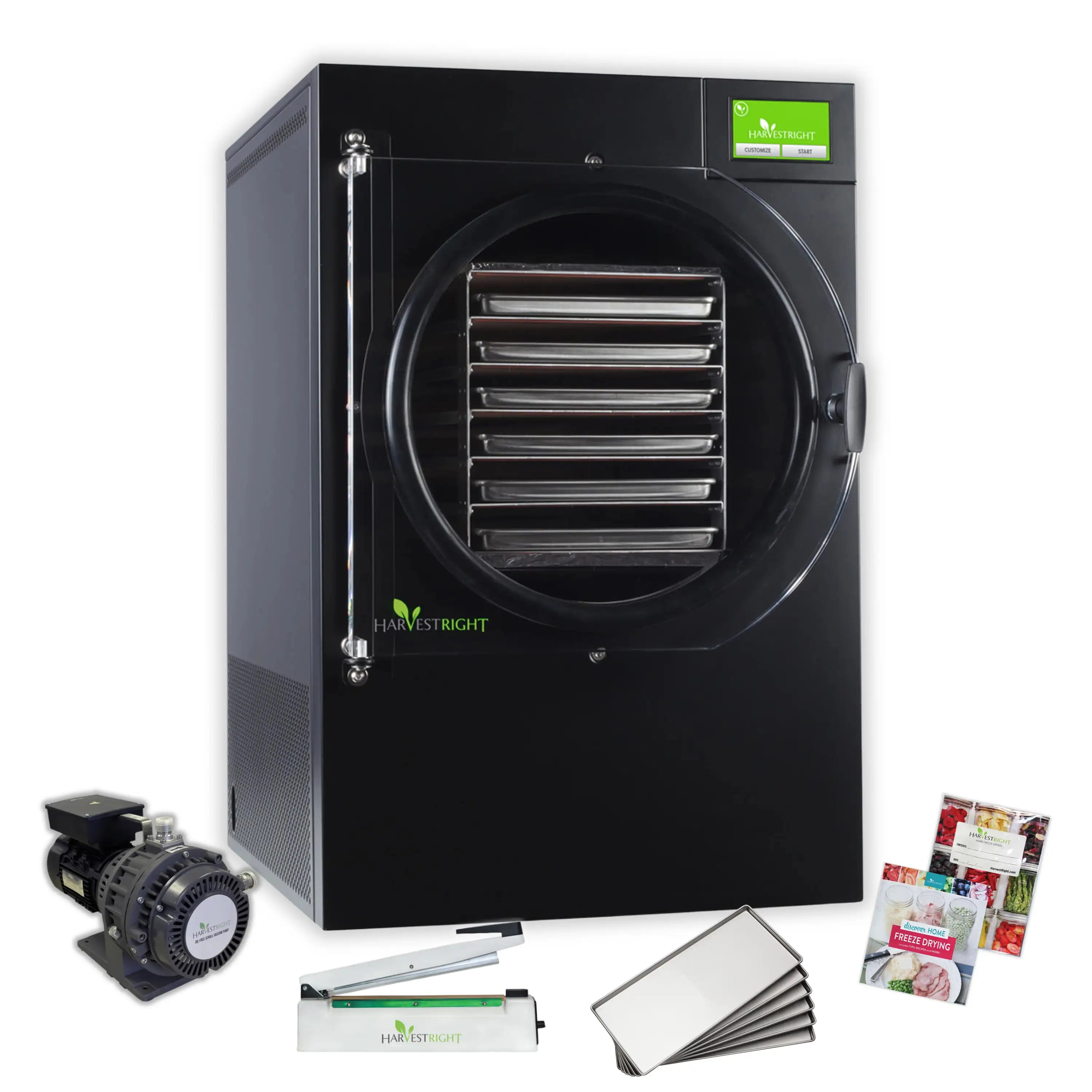 Harvest Right Home Freeze Dyer with with Oil Free Pump, 6 Tray & Mylar Starter Kit in Black, Large (N-HRFDLBK-PP, SP-GW11060)