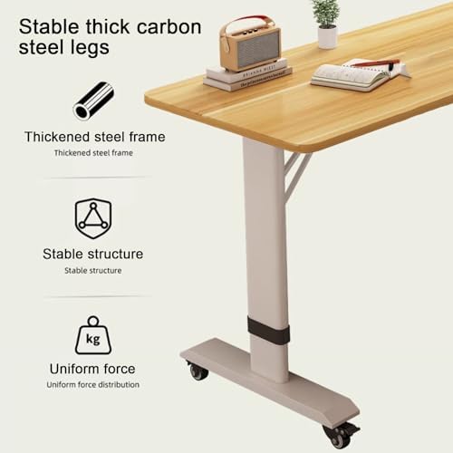 Overbed Table with Wheels, Bedside Table Height Adjustable, Portable Over Bed Table, Standing Over Bed Desk for Hospital and Home Use,Light Walnut a-59.0in/150cm