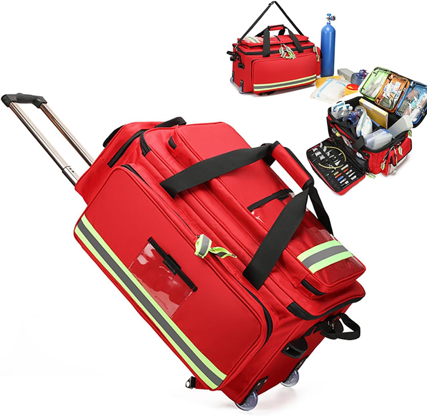 Large Capacity Medical Trolley Bag, Rolling Medical Bag with Wheels and Compartments, Safety Reflective Design, Fireproof and Flame-Retardant Thickened Material for Home Health Nurses, Doctors