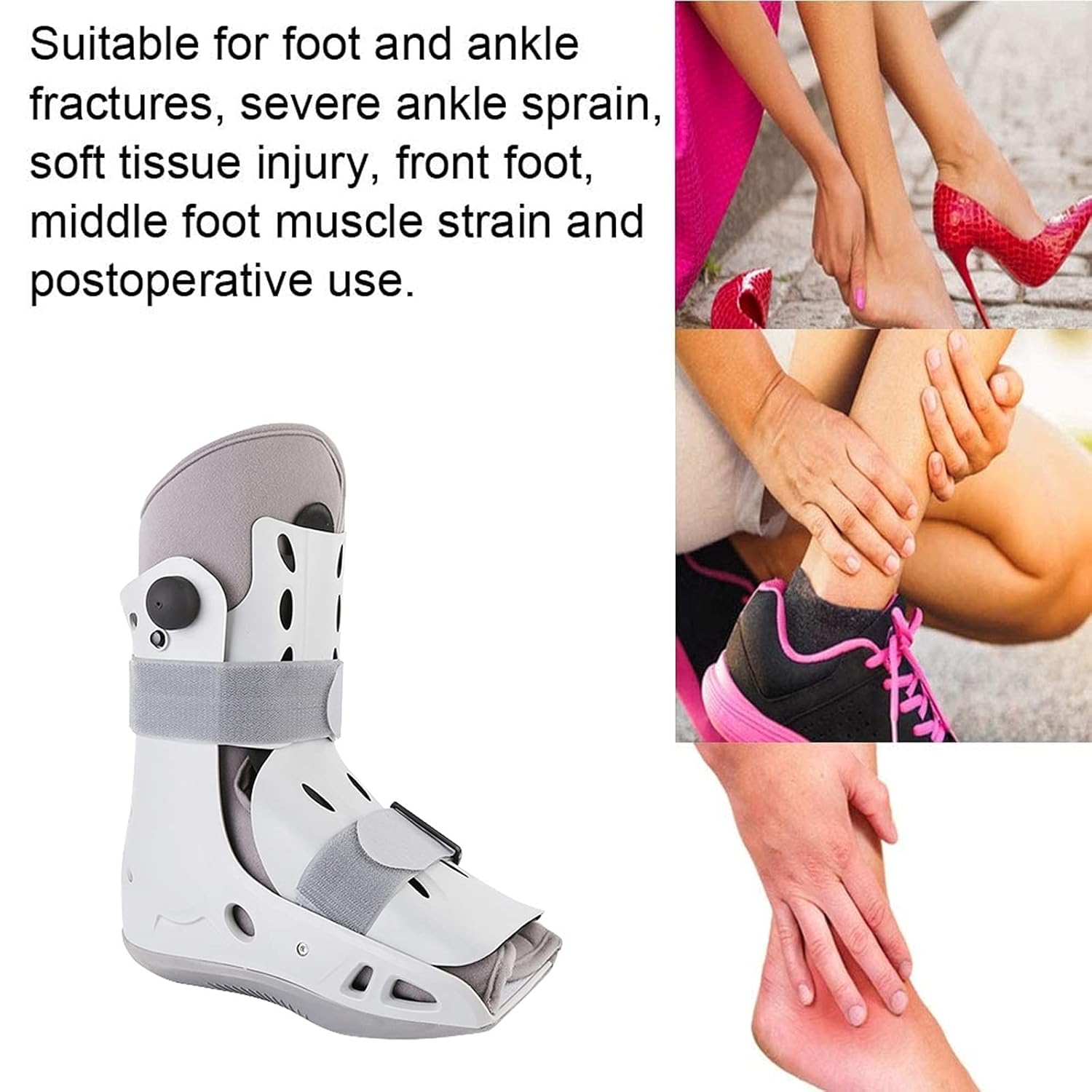 Fracture Walking Boots Breathable Orthosis Strap Support Plantar Splint Brace for Ankle Foot Injuries Surgery Ankle Sprain Left and Right Feet White,L,WhiteL