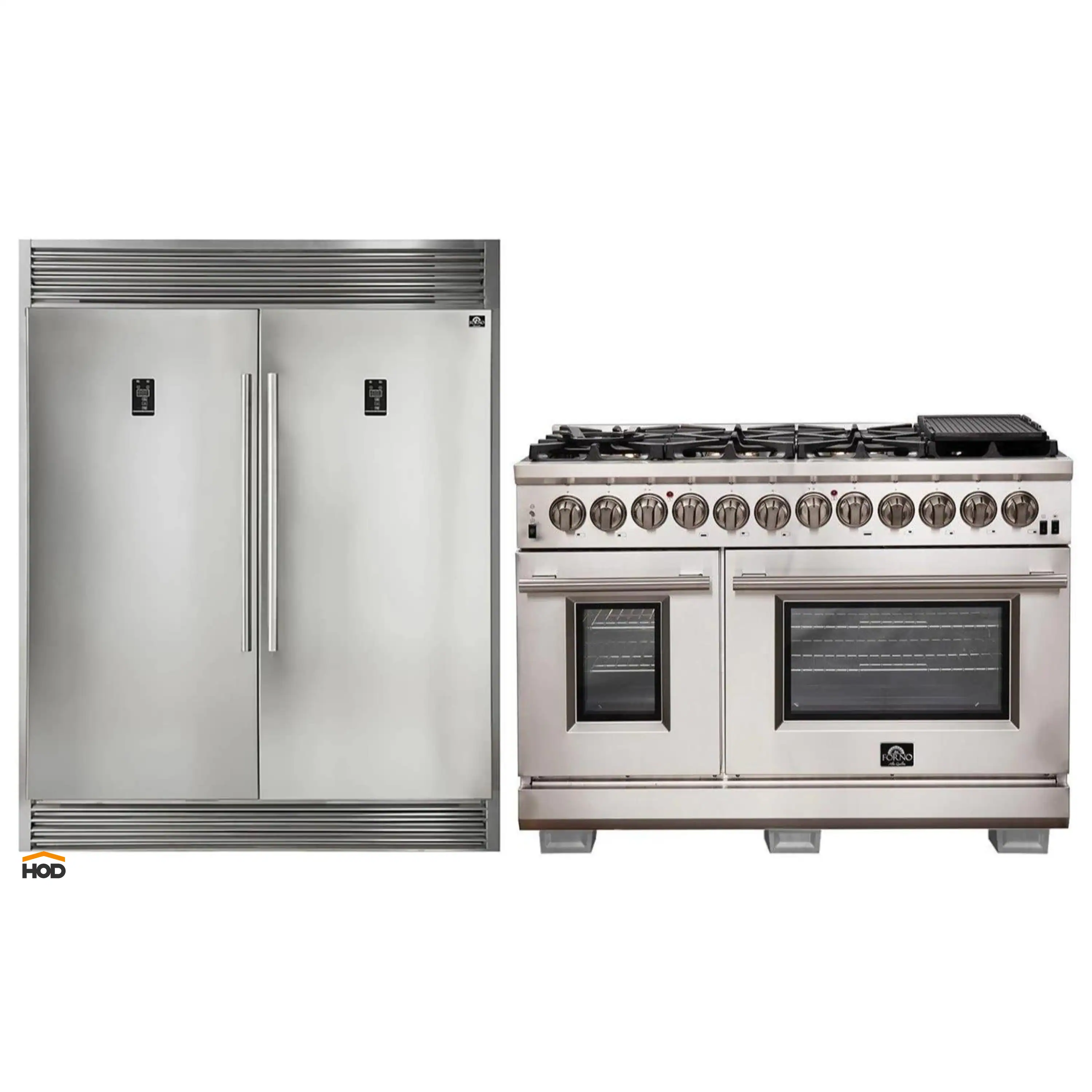 Forno 2-Piece Appliance Package - 48-Inch Dual Fuel Range  & 60-Inch Pro-Style Refrigerator in Stainless Steel