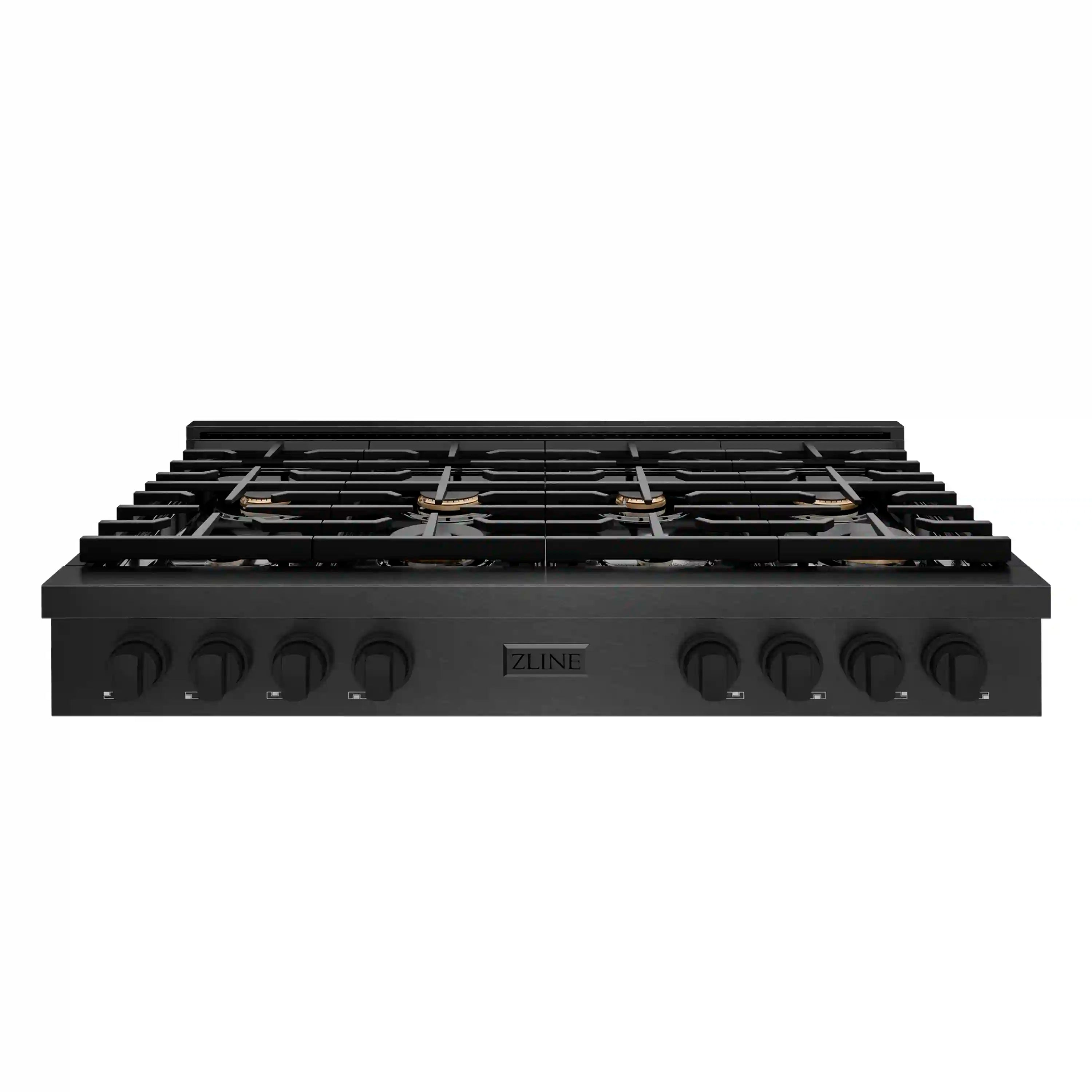 ZLINE 48-Inch Paramount Gas Rangetop with 8 Brass Burners and Porcelain Cooktop in Black Satin Stainless Steel (SRTBS-BR-48)