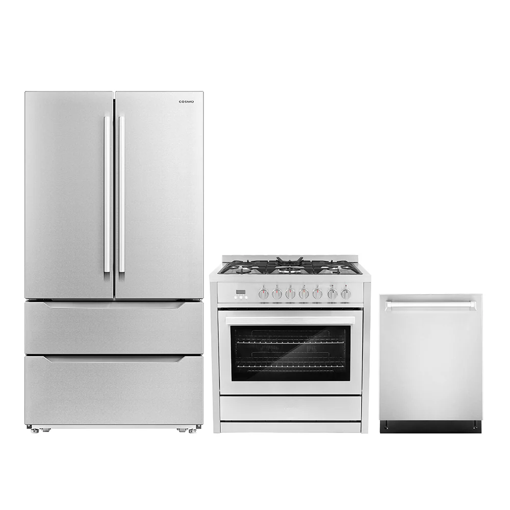 Cosmo 3 - Piece Appliance Package - 36-Inch 240V Dual Fuel Range, 24-Inch Dishwasher and French Door Refrigerator (COS-3PKG-099)