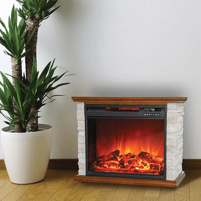 Lifesmart 3 Element Infrared Electric Fireplace with Faux Stone