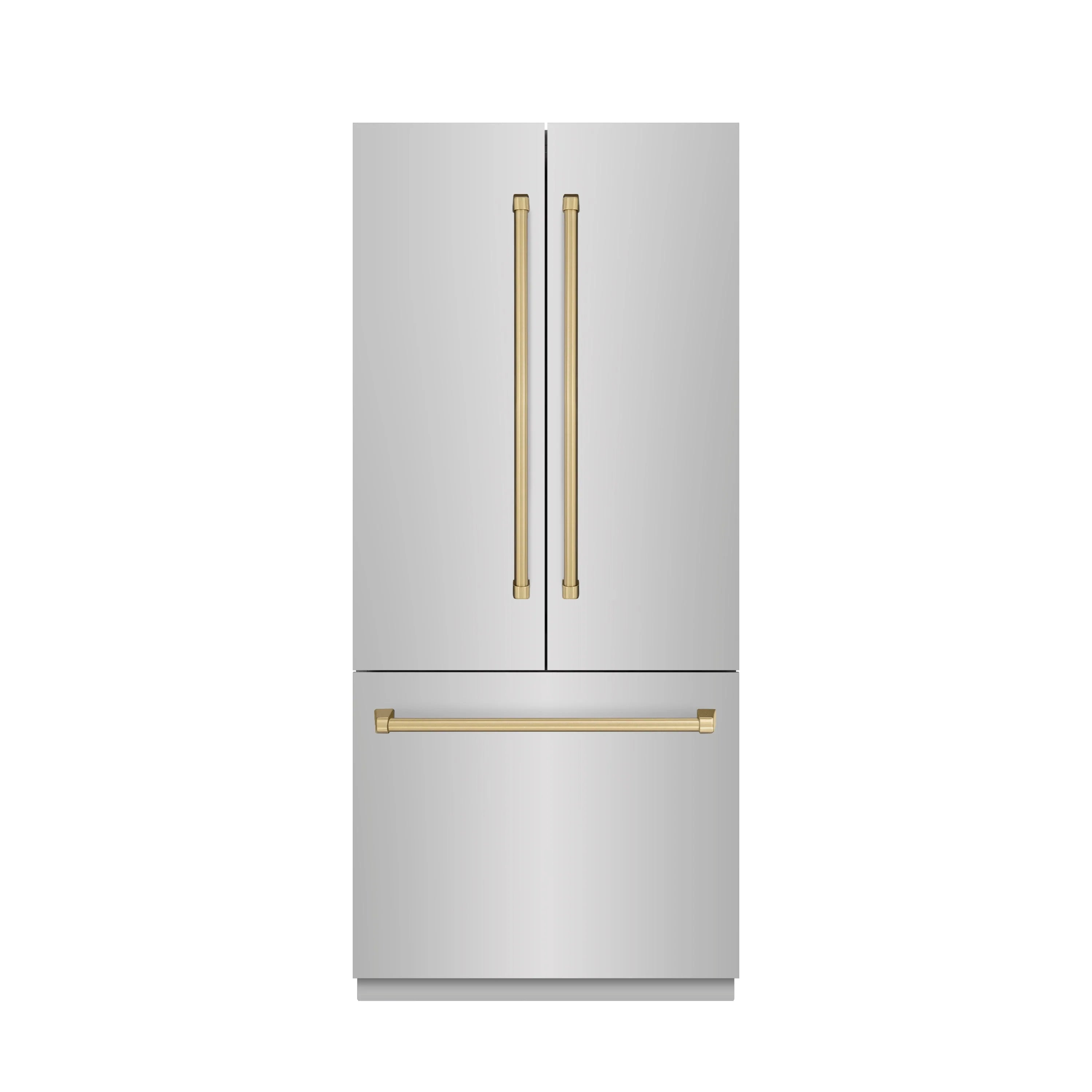 ZLINE Autograph Edition 36-Inch 19.6 cu. ft. French Door Built-In Bottom Freezer Refrigerator with Water Dispenser and Ice Maker in Stainless Steel with Stainless Steel Interior and Champagne Bronze Accents (SRBIVZ-304-36CB)