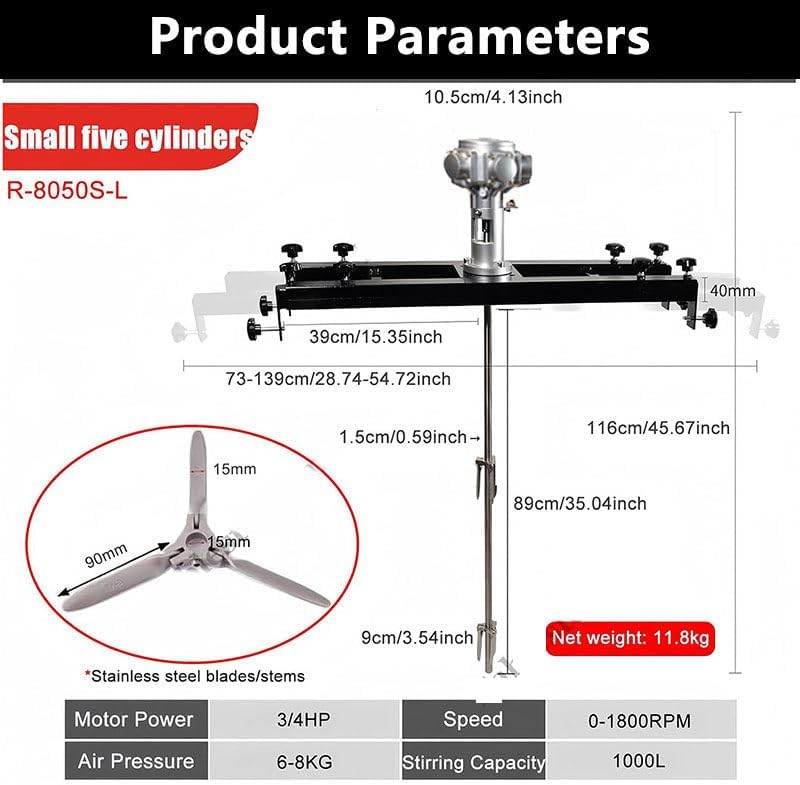 1/2HP Electric Tank Mixer - 0-2500RPM Adjustable Speed IBC Agitator for 1000L - Ideal for Paint, Coatings, Viscous Fluids, Ink Mixing & Small Cylinder Use