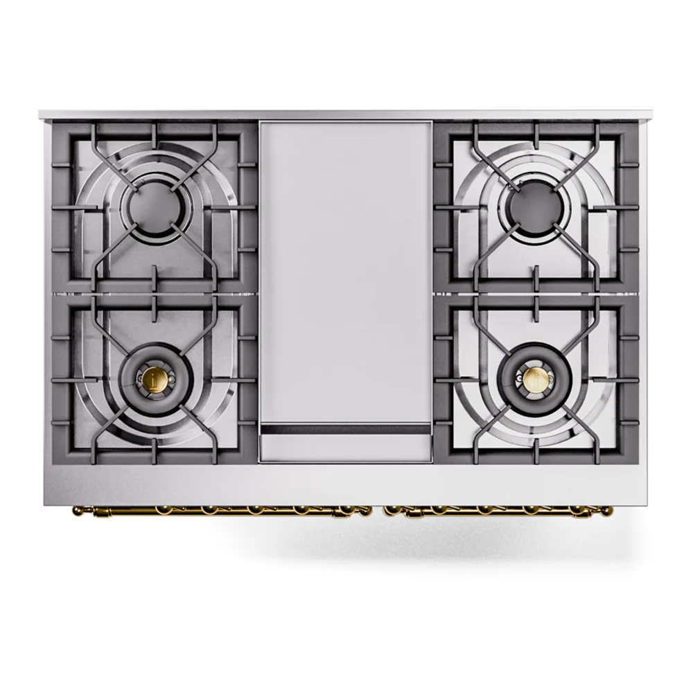 ILVE Nostalgie II 40-Inch Dual Fuel Freestanding Range in Custom RAL with Brass Trim (UPD40FNMPRAG)