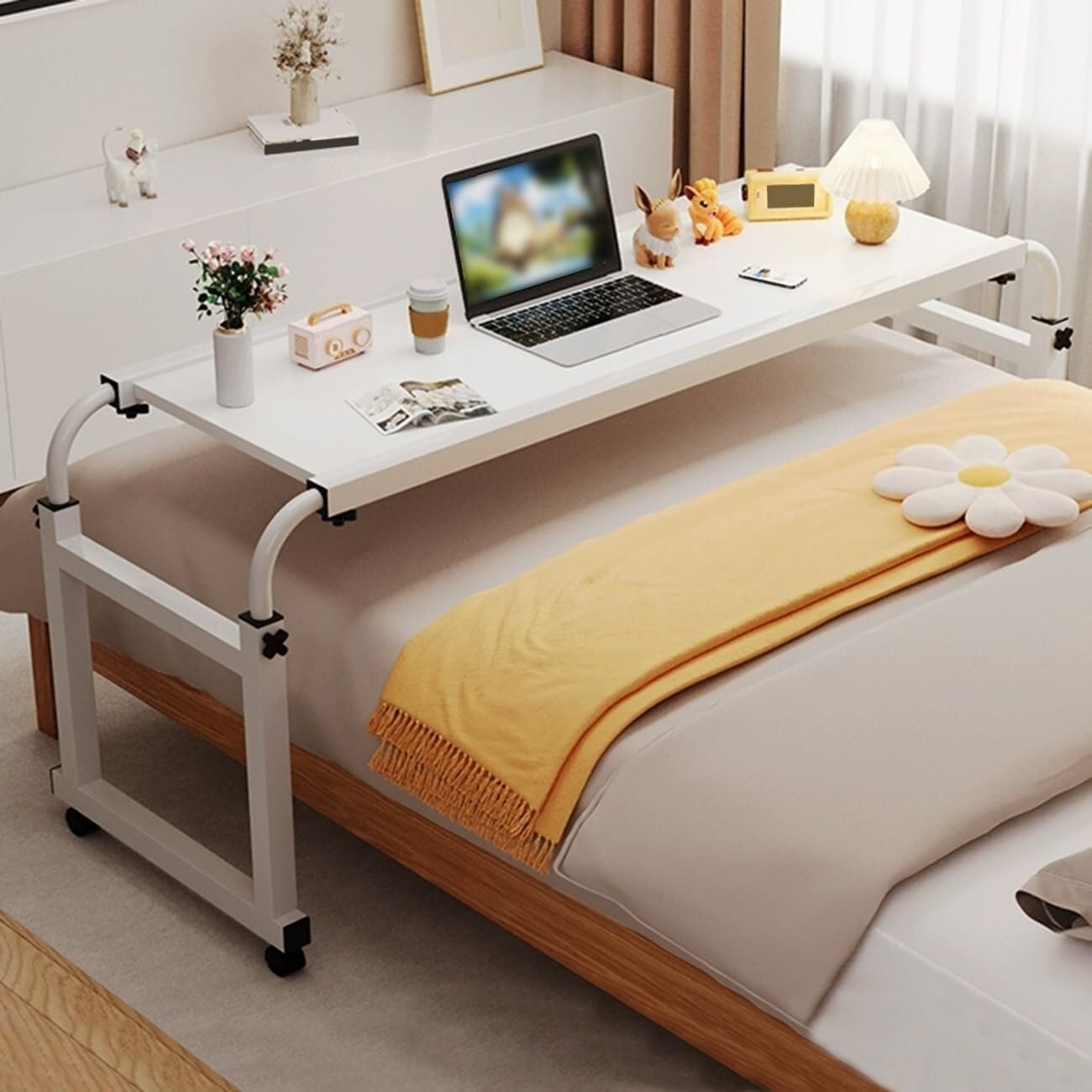 Overbed Table with Wheels, Rolling Laptop Table Over Bed Desk, Standing Workstation Laptop Cart, Home Office Hospital Workstation Table