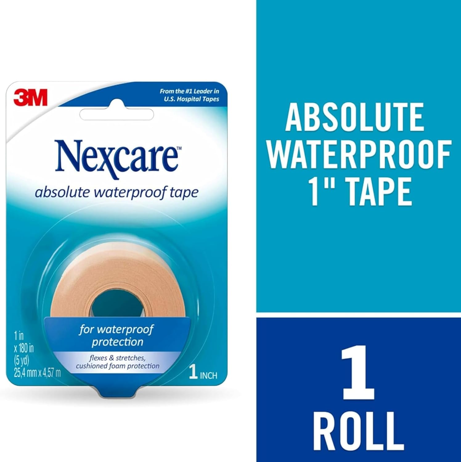 3M (731) Absolute Waterproof First Aid Tape, 1 in x 5 yds (Sold per case of 24 Rolls)