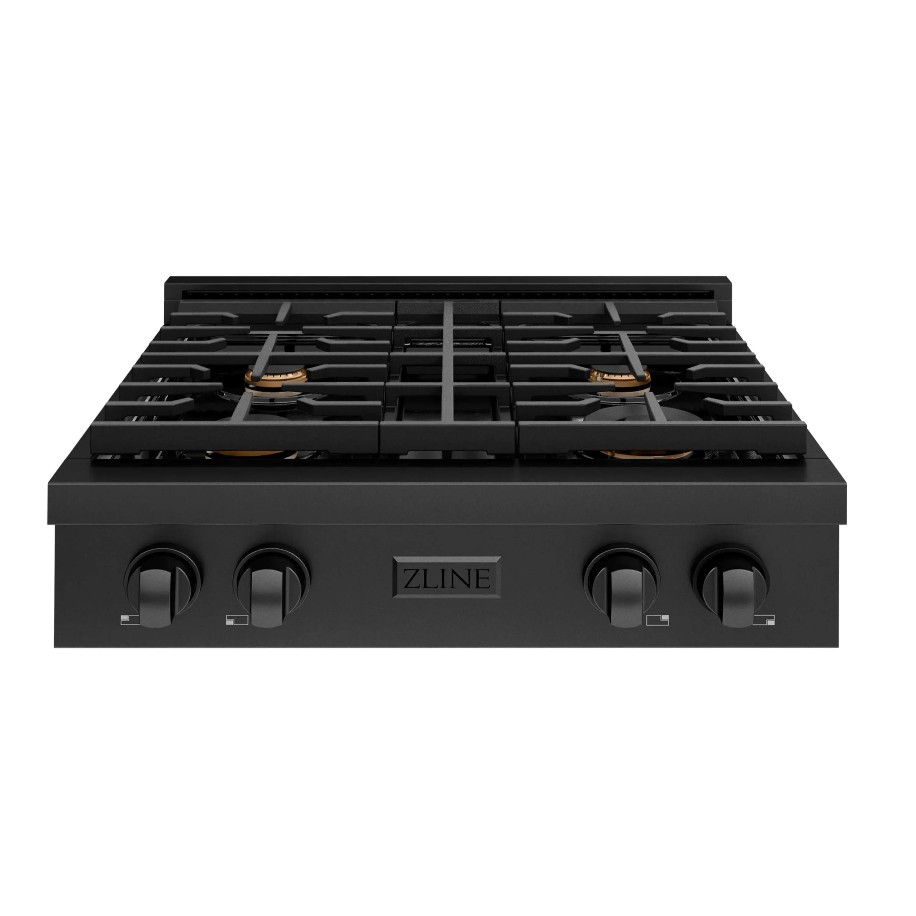 ZLINE Paramount 30-Inch Gas Rangetop with 4 Brass Burners and Porcelain Cooktop in Black Stainless Steel (SRTB-BR-30)